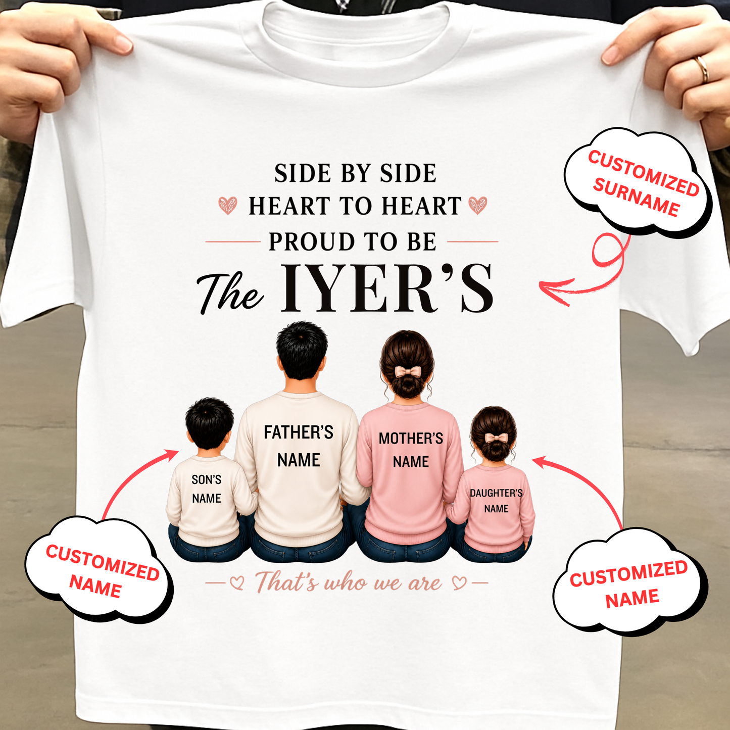 CUSTOMIZED SURNAME-SIDE BY SIDE, HEART TO HEART CLASSIC T-SHIRT