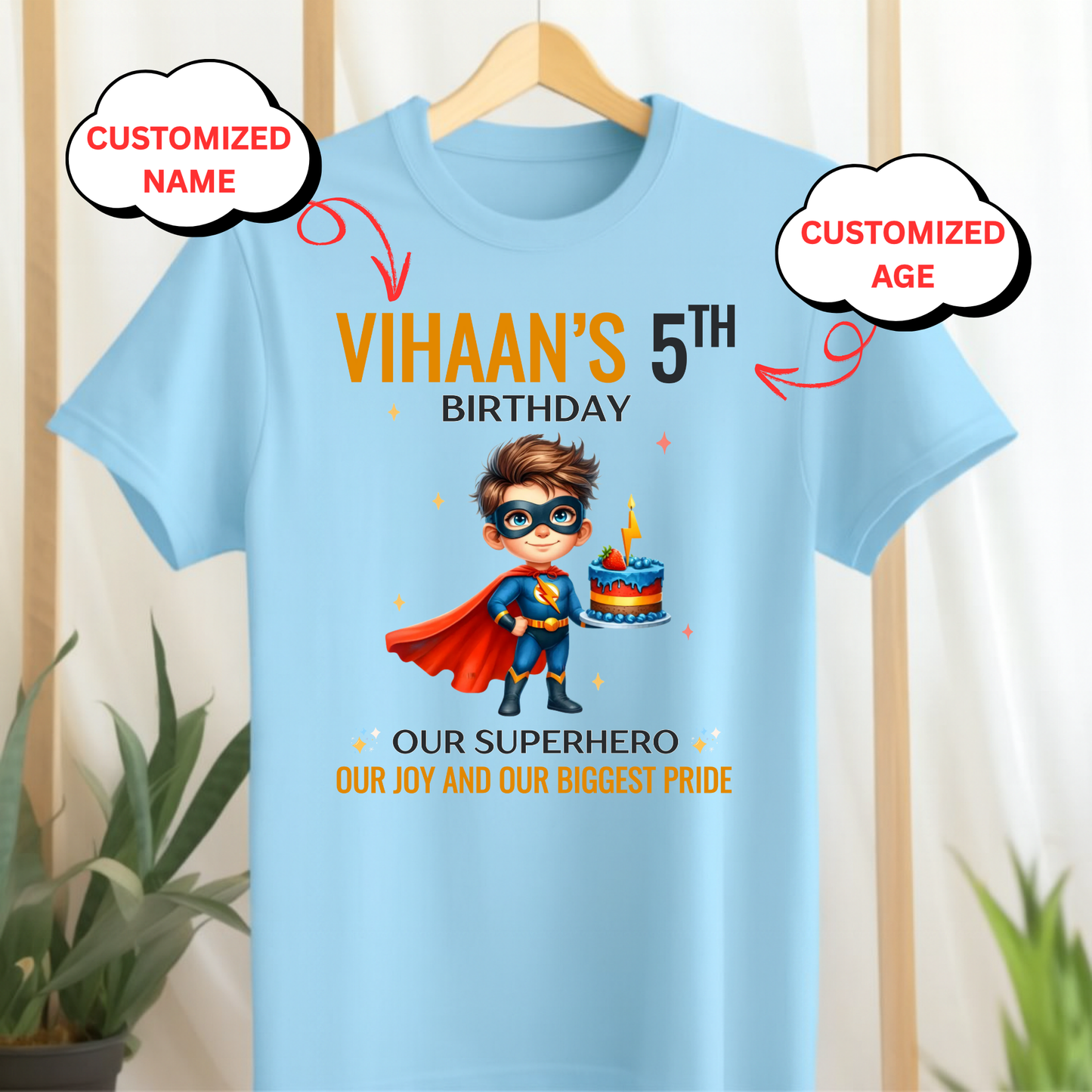 CUSTOMIZATION KIDS (BOY) T-SHIRT- OUR BIRTHDAY SUPERHERO