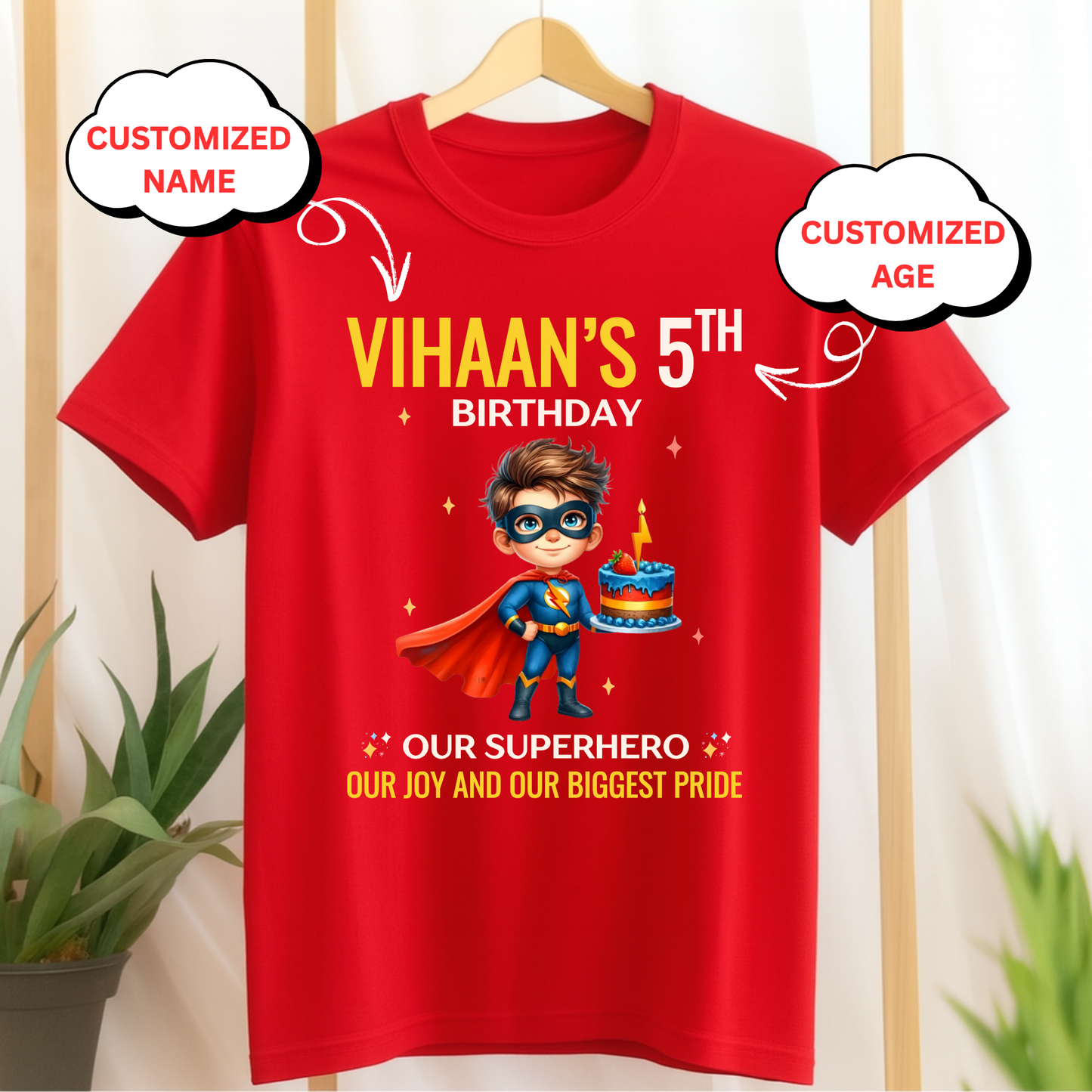 CUSTOMIZATION KIDS (BOY) T-SHIRT- OUR BIRTHDAY SUPERHERO