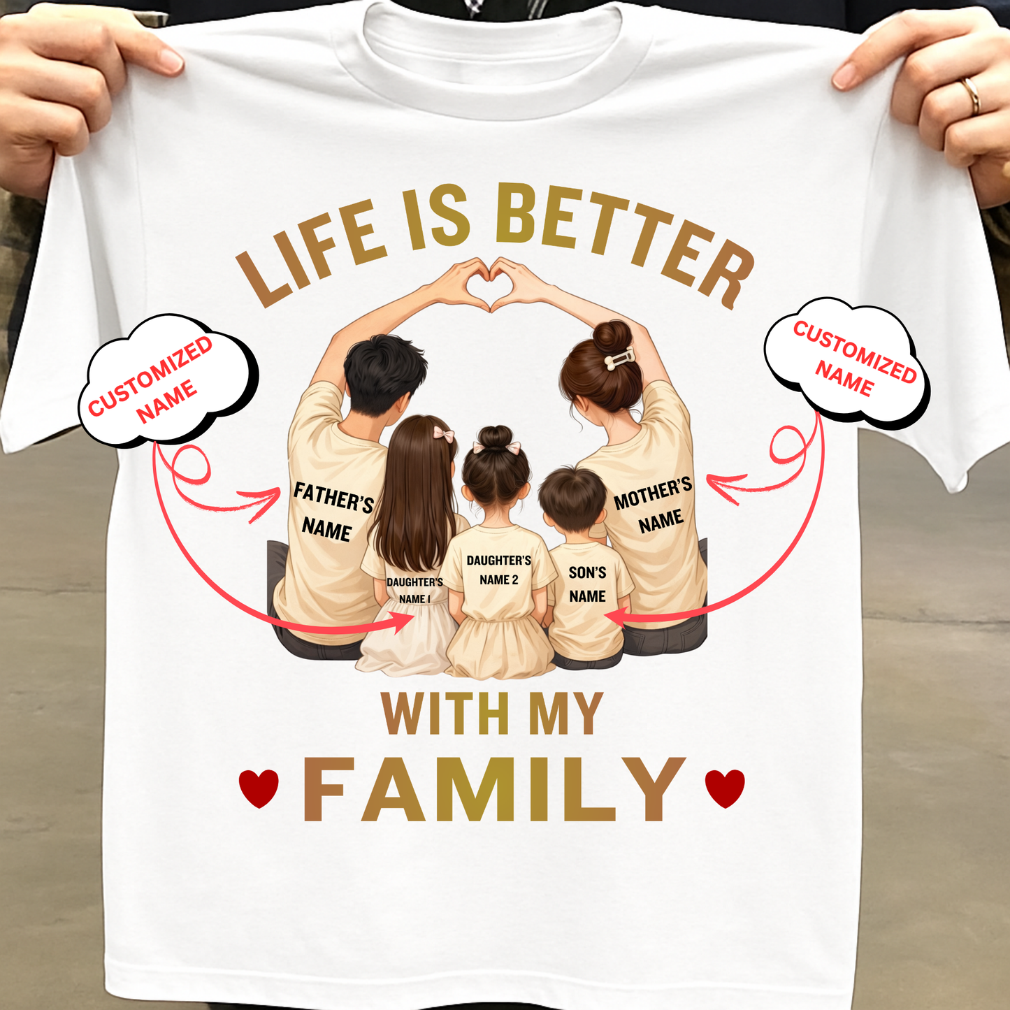 CUSTOMIZED-LIFE IS BETTER WITH MY FAMILY (1 SON AND 2 DAUGHTERS) CLASSIC T-SHIRT