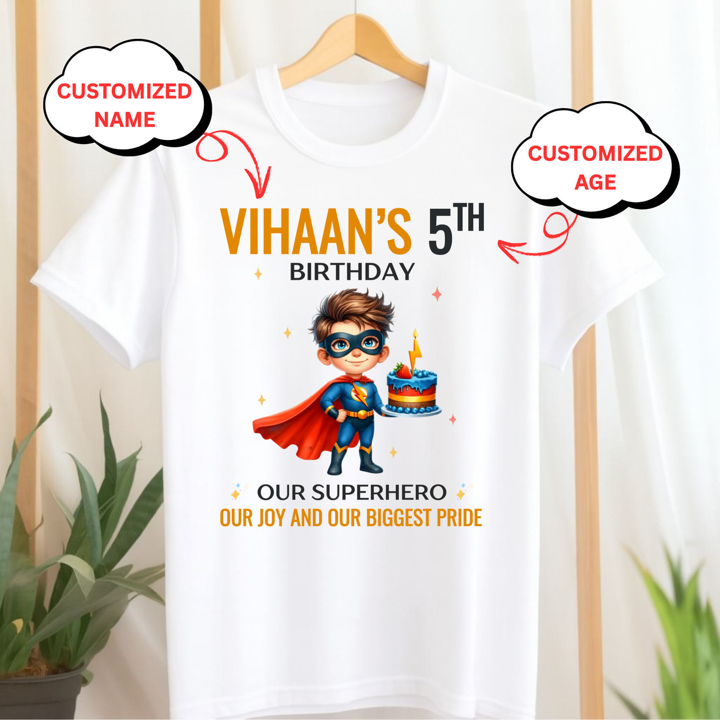 CUSTOMIZATION KIDS (BOY) T-SHIRT- OUR BIRTHDAY SUPERHERO