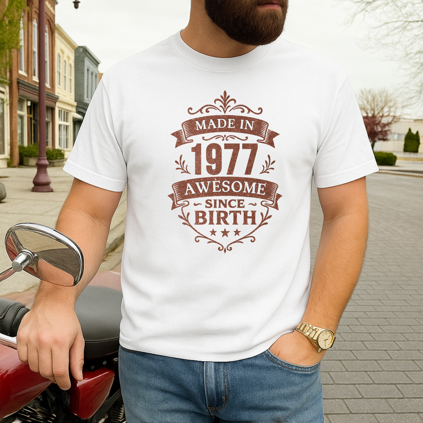 MADE IN 1977 AWESOME SINCE BIRTH PREMIUM QUALITY T-SHIRT