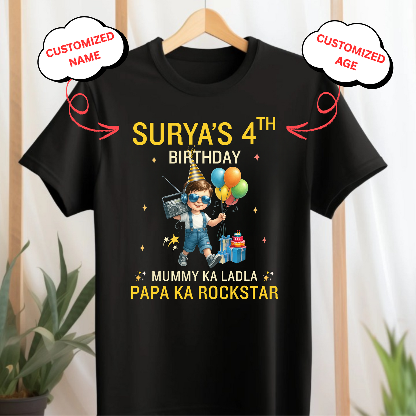 CUSTOMIZED-MUMMY KA LADLA, PAPA KA ROCKSTAR BIRTHDAY CLASSIC T-SHIRT