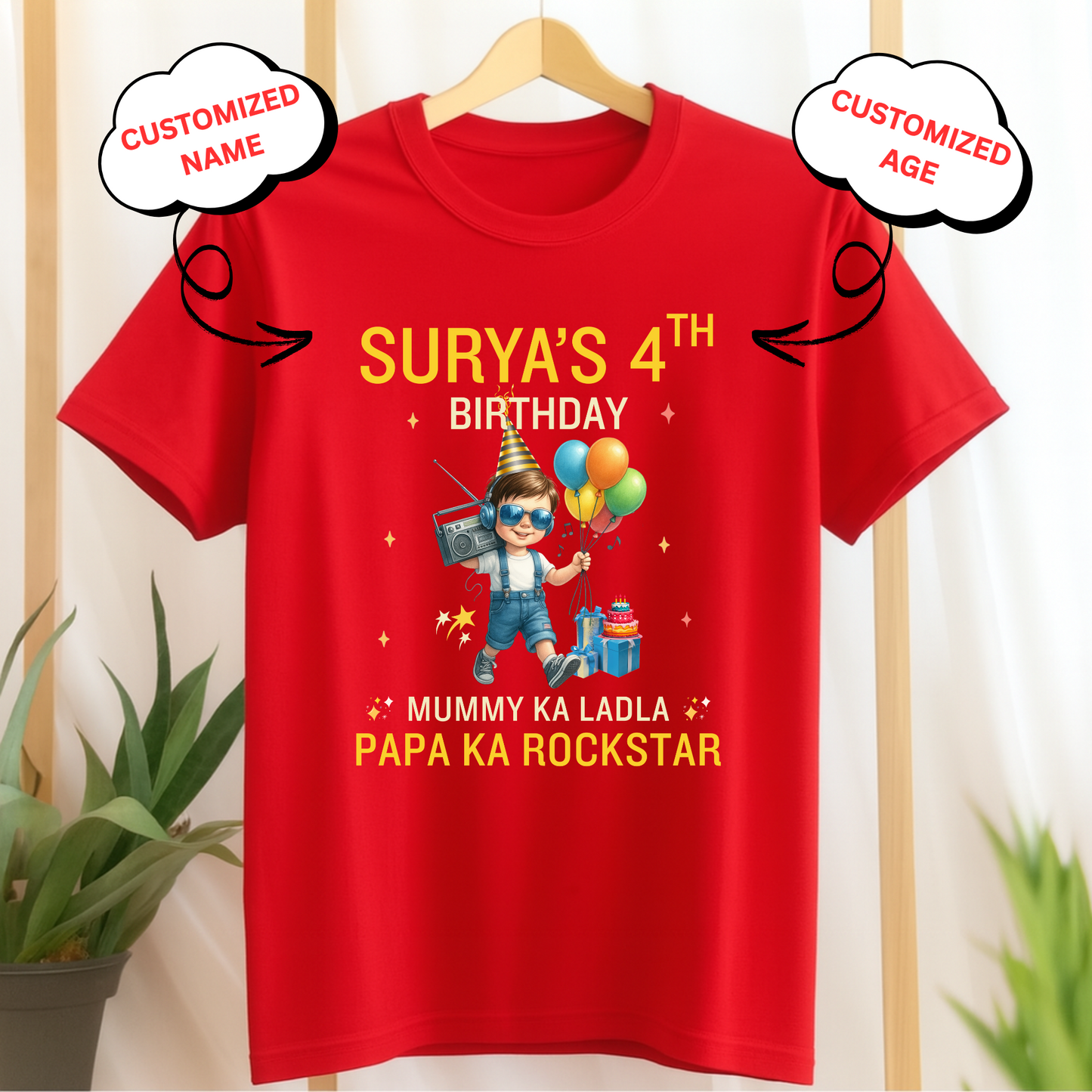 CUSTOMIZED-MUMMY KA LADLA, PAPA KA ROCKSTAR BIRTHDAY CLASSIC T-SHIRT