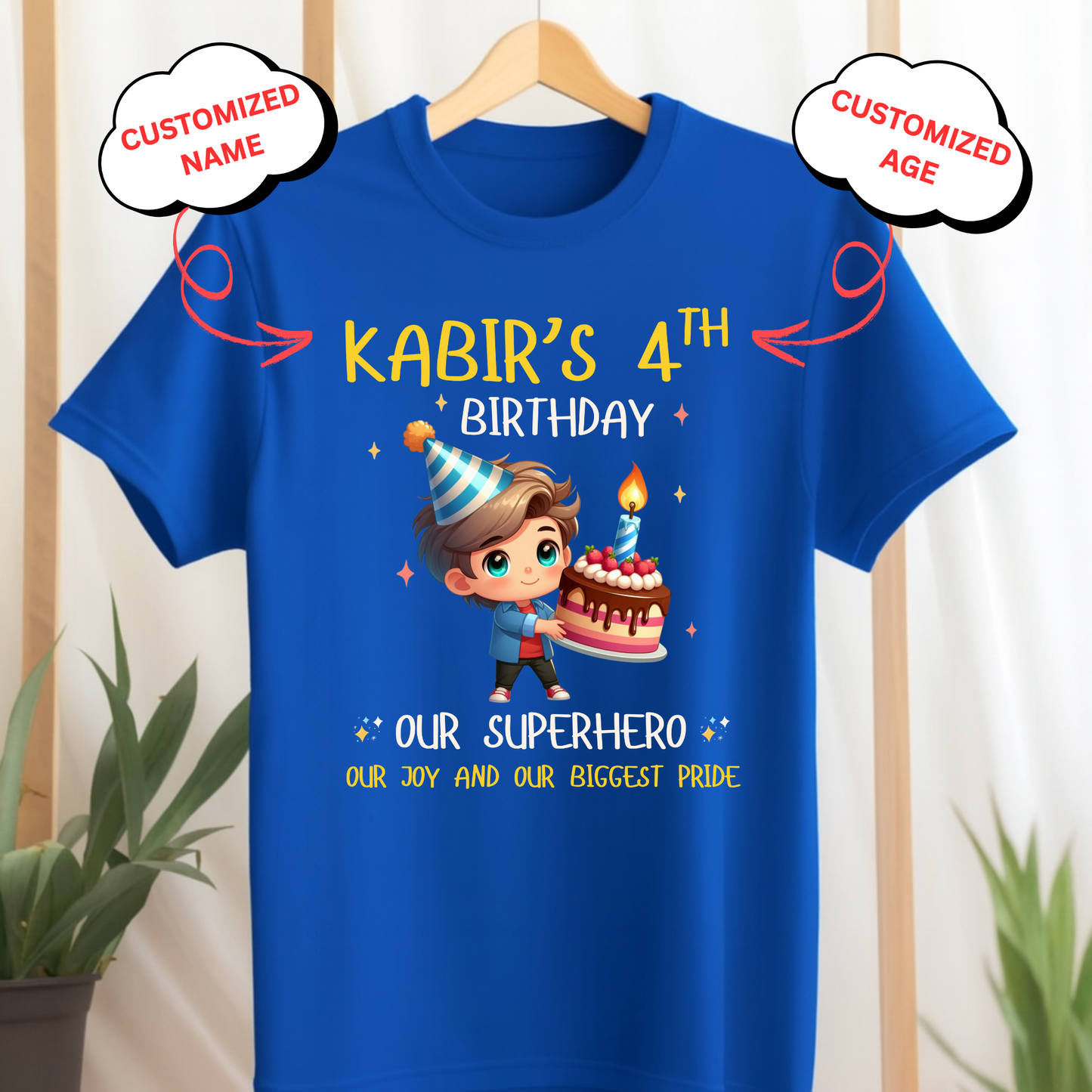 CUSTOMIZED-OUR SUPERHERO, OUR JOY, OUR BIGGEST PRIDE BIRTHDAY T-SHIRT