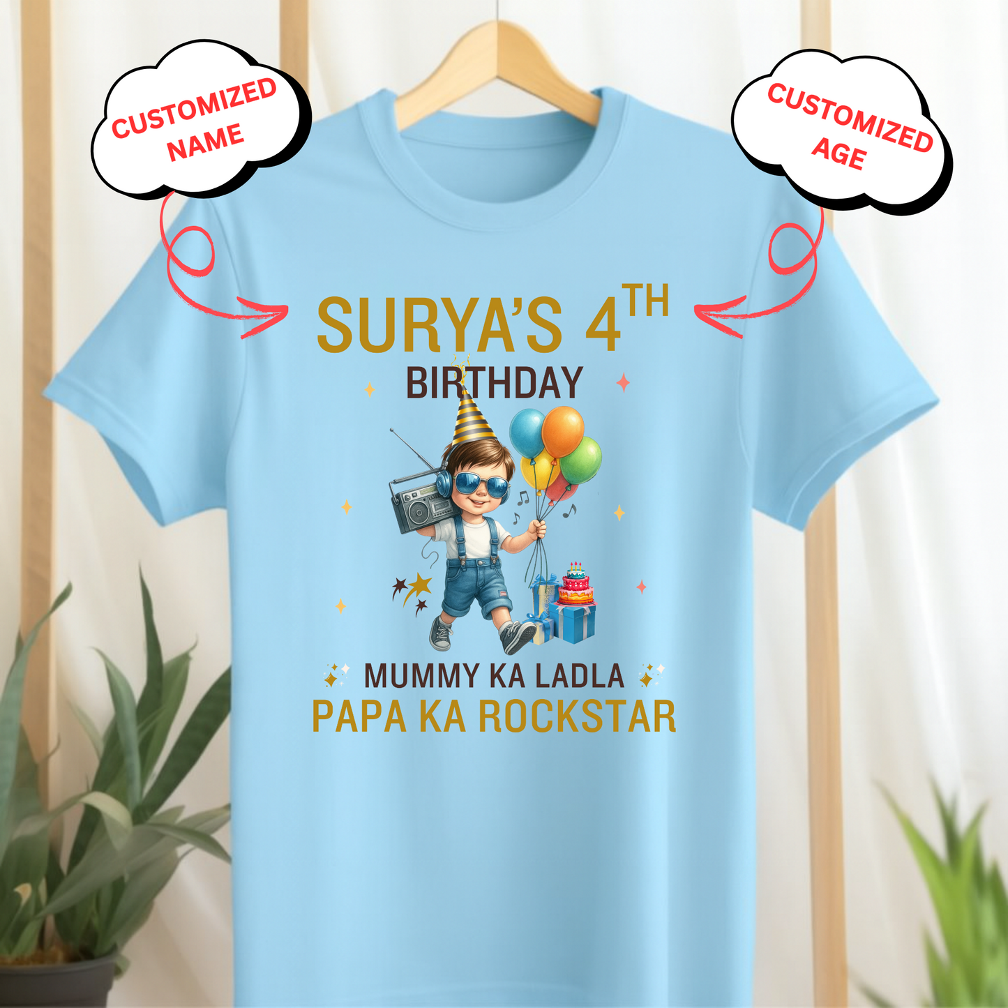 CUSTOMIZED-MUMMY KA LADLA, PAPA KA ROCKSTAR BIRTHDAY CLASSIC T-SHIRT