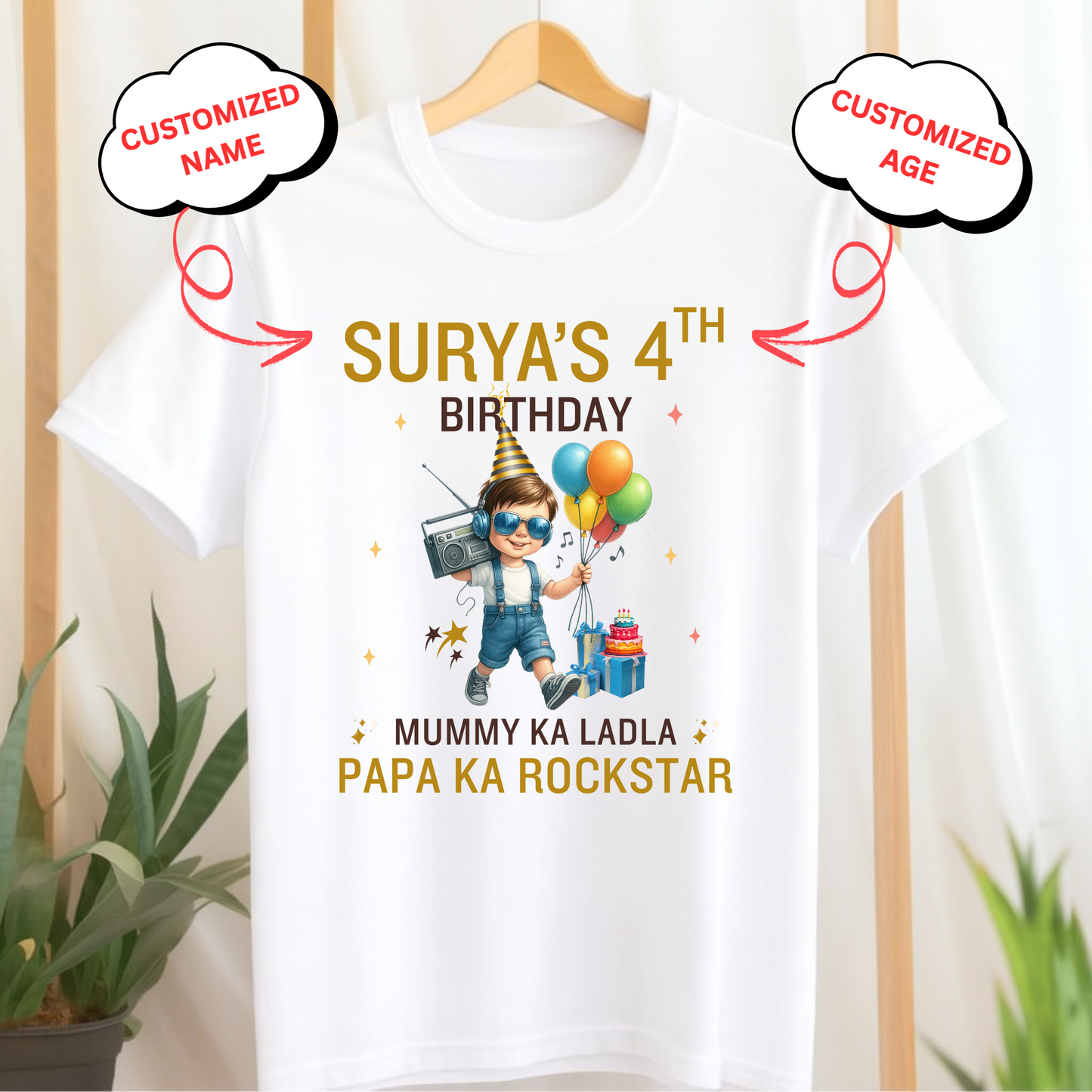 CUSTOMIZED-MUMMY KA LADLA, PAPA KA ROCKSTAR BIRTHDAY CLASSIC T-SHIRT
