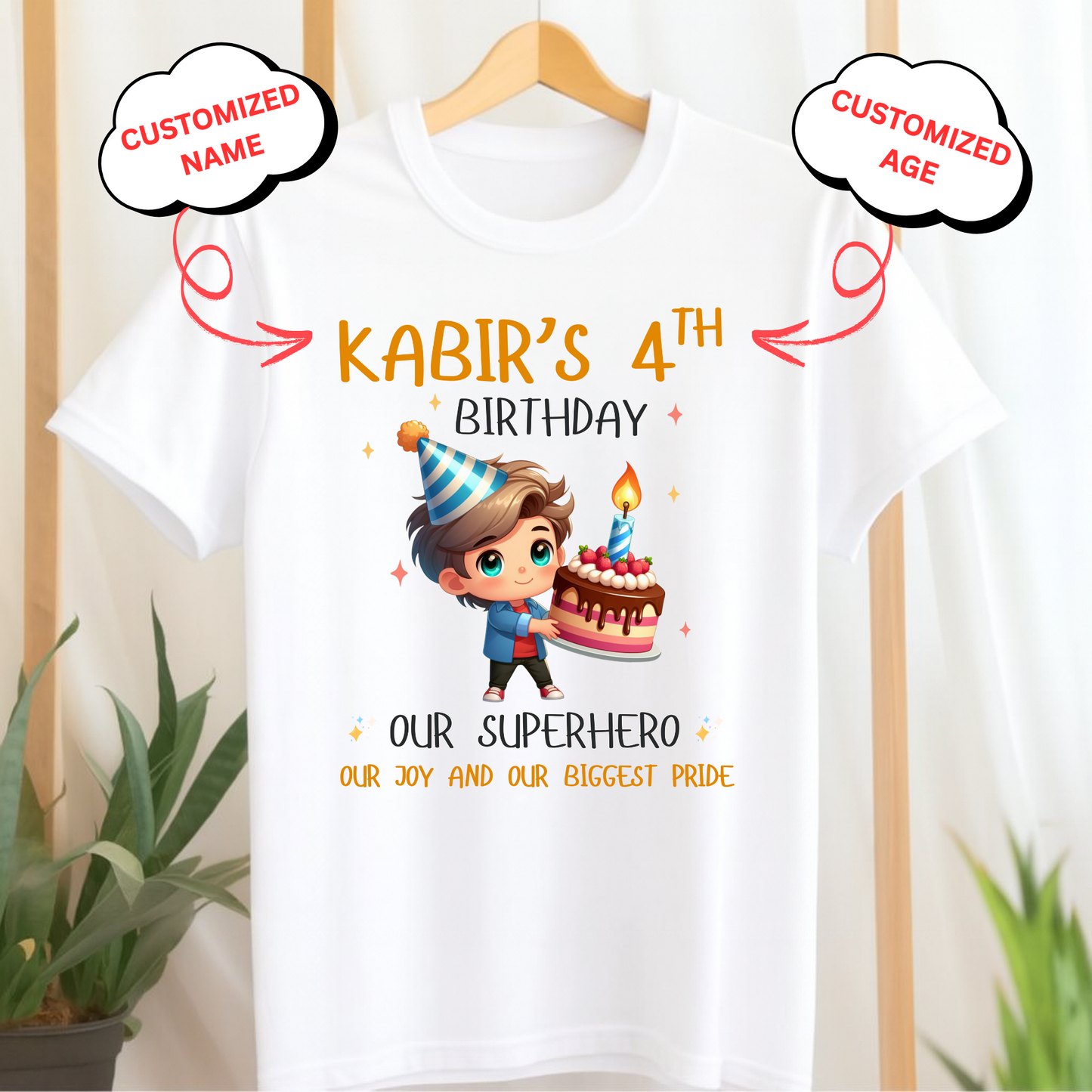CUSTOMIZED-OUR SUPERHERO, OUR JOY, OUR BIGGEST PRIDE BIRTHDAY T-SHIRT