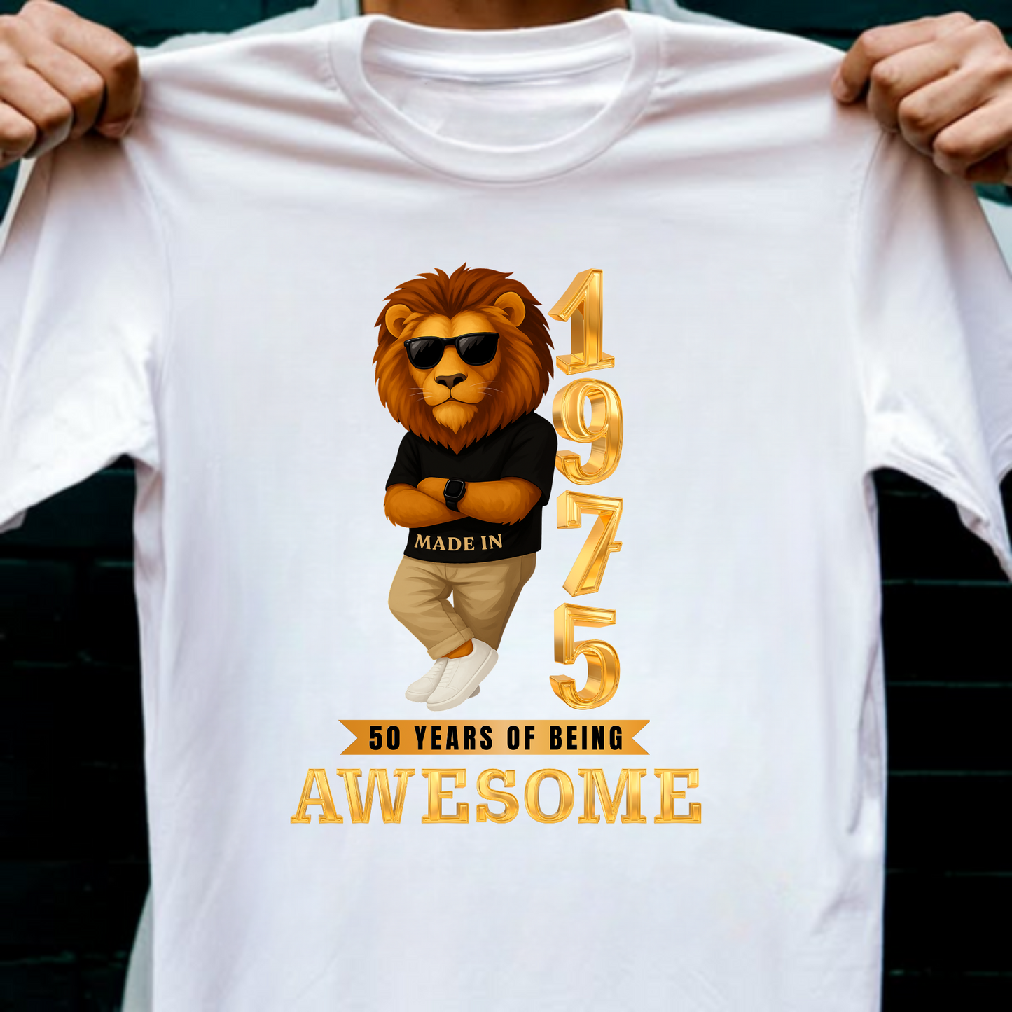 1975 50 YEARS OF BEING AWESOME CLASSIC T-SHIRT (LION FACE)