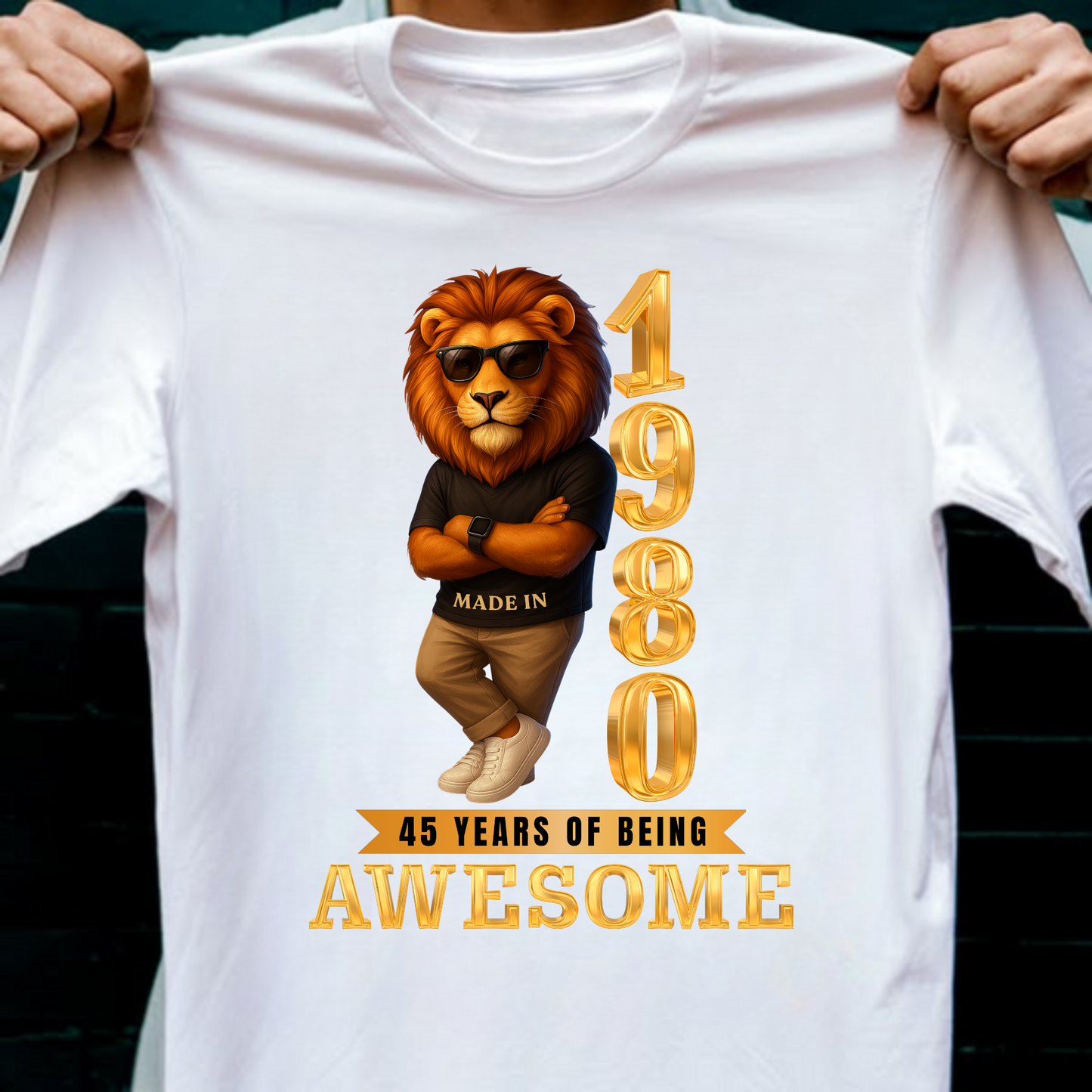 1980 45 YEARS OF BEING AWESOME CLASSIC T-SHIRT (LION FACE)