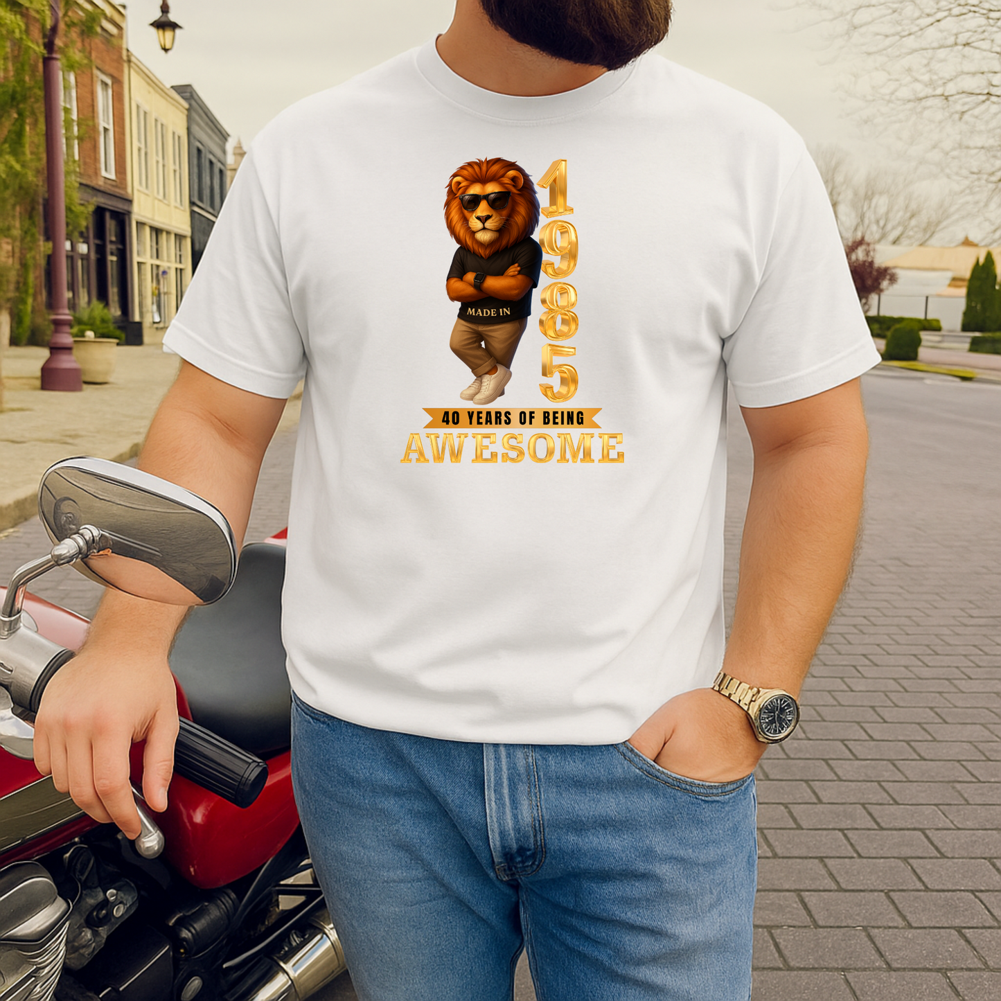 1985 40 YEARS OF BEING AWESOME CLASSIC T-SHIRT (LION FACE)
