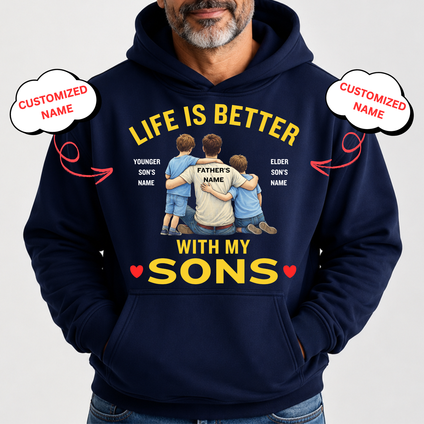 CUSTOMIZED-LIFE IS BETTER WITH MY SONS (FATHER & SONS) CLASSIC HOODIE