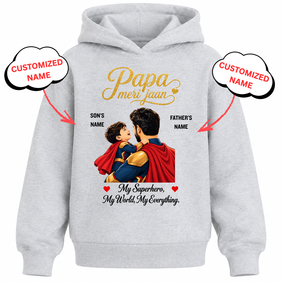 CUSTOMIZED-PAPA MERI JAAN- KIDS & ADULT HOODIE