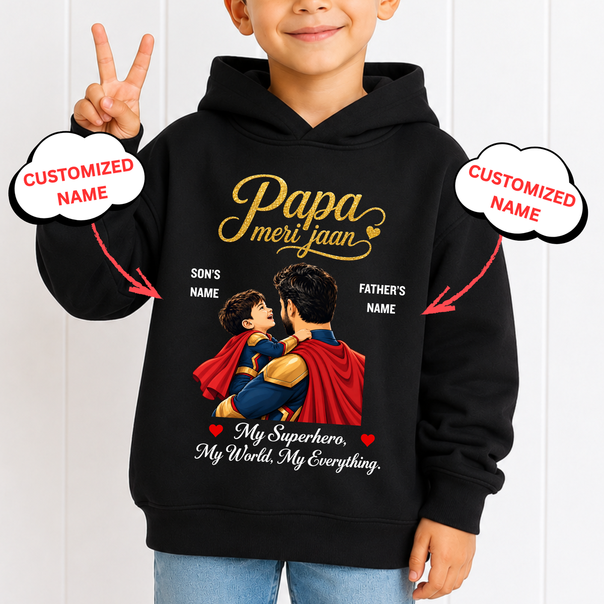 CUSTOMIZED-PAPA MERI JAAN- KIDS & ADULT HOODIE