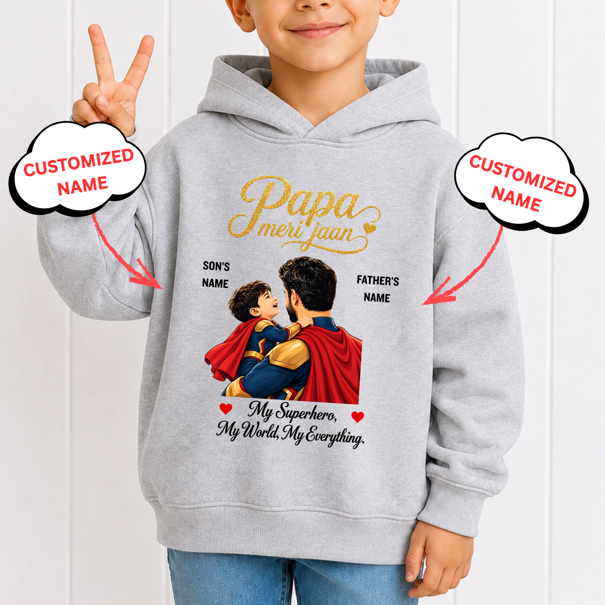 CUSTOMIZED-PAPA MERI JAAN- KIDS & ADULT HOODIE