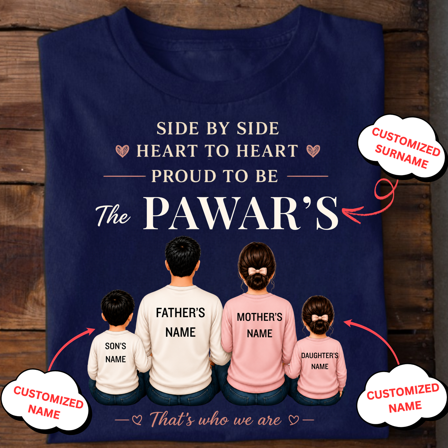 CUSTOMIZED SURNAME-SIDE BY SIDE, HEART TO HEART CLASSIC T-SHIRT