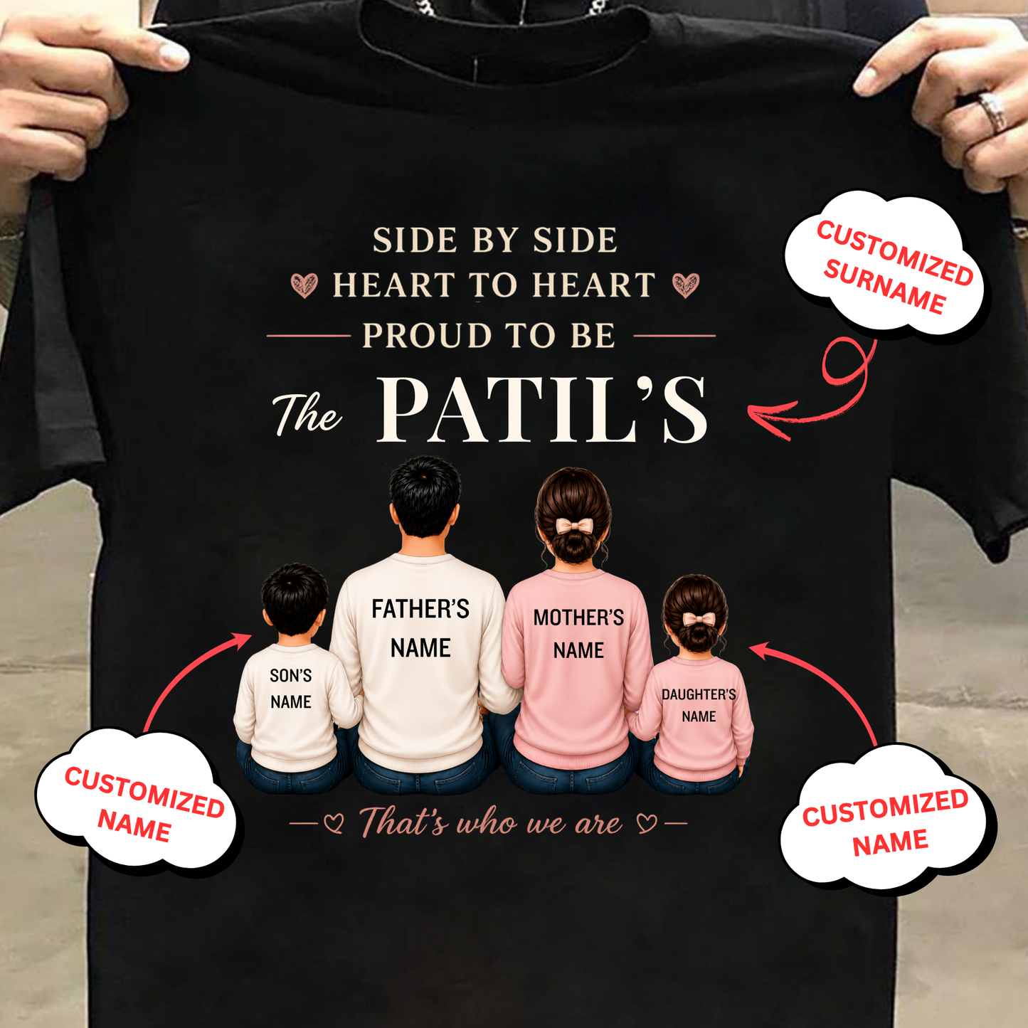 CUSTOMIZED SURNAME-SIDE BY SIDE, HEART TO HEART CLASSIC T-SHIRT