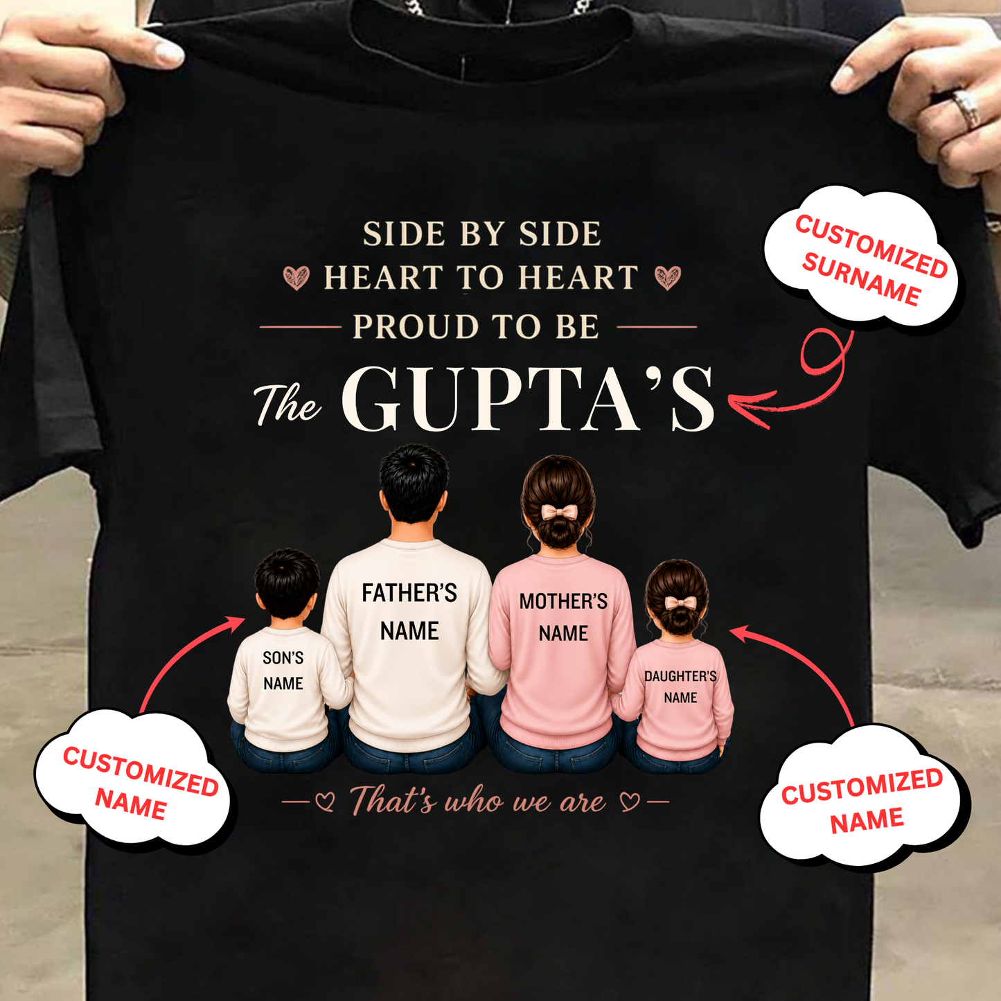 CUSTOMIZED SURNAME-SIDE BY SIDE, HEART TO HEART CLASSIC T-SHIRT