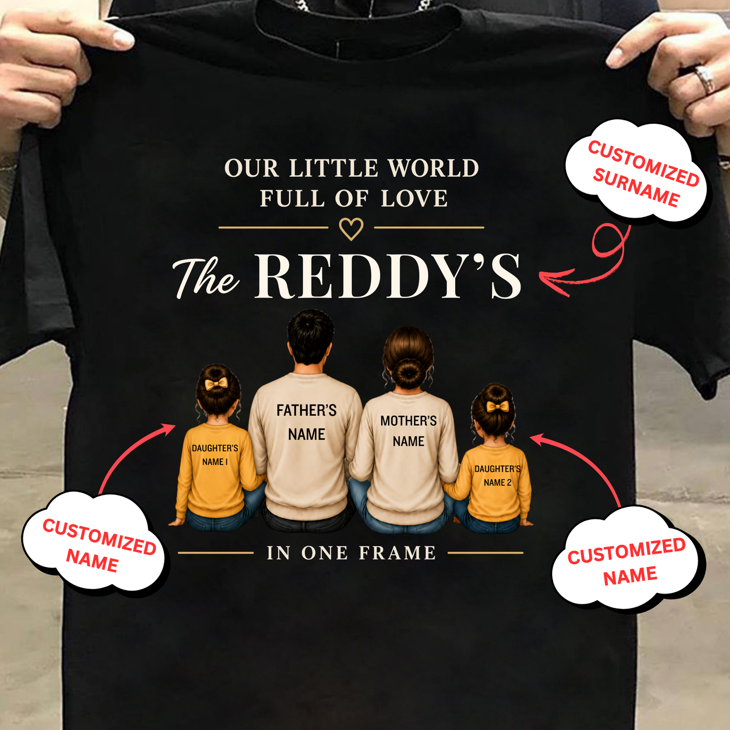 CUSTOMIZED SURNAME-OUR LITTLE WORLD FULL OF LOVE CLASSIC T-SHIRT