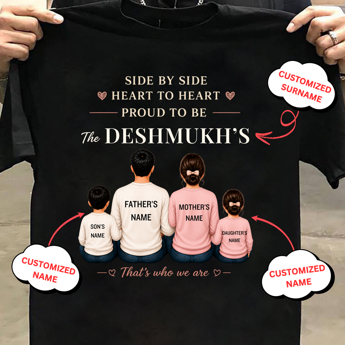 CUSTOMIZED SURNAME-SIDE BY SIDE, HEART TO HEART CLASSIC T-SHIRT