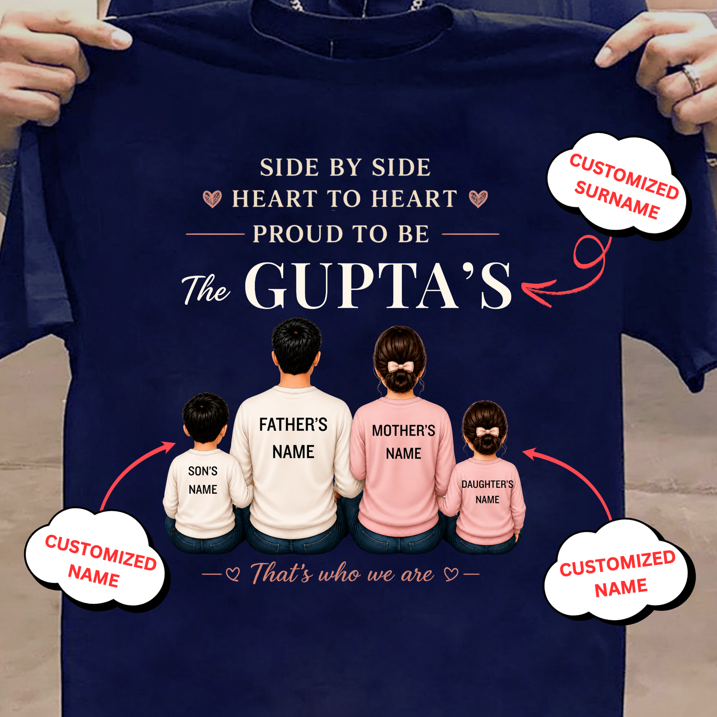 CUSTOMIZED SURNAME-SIDE BY SIDE, HEART TO HEART CLASSIC T-SHIRT