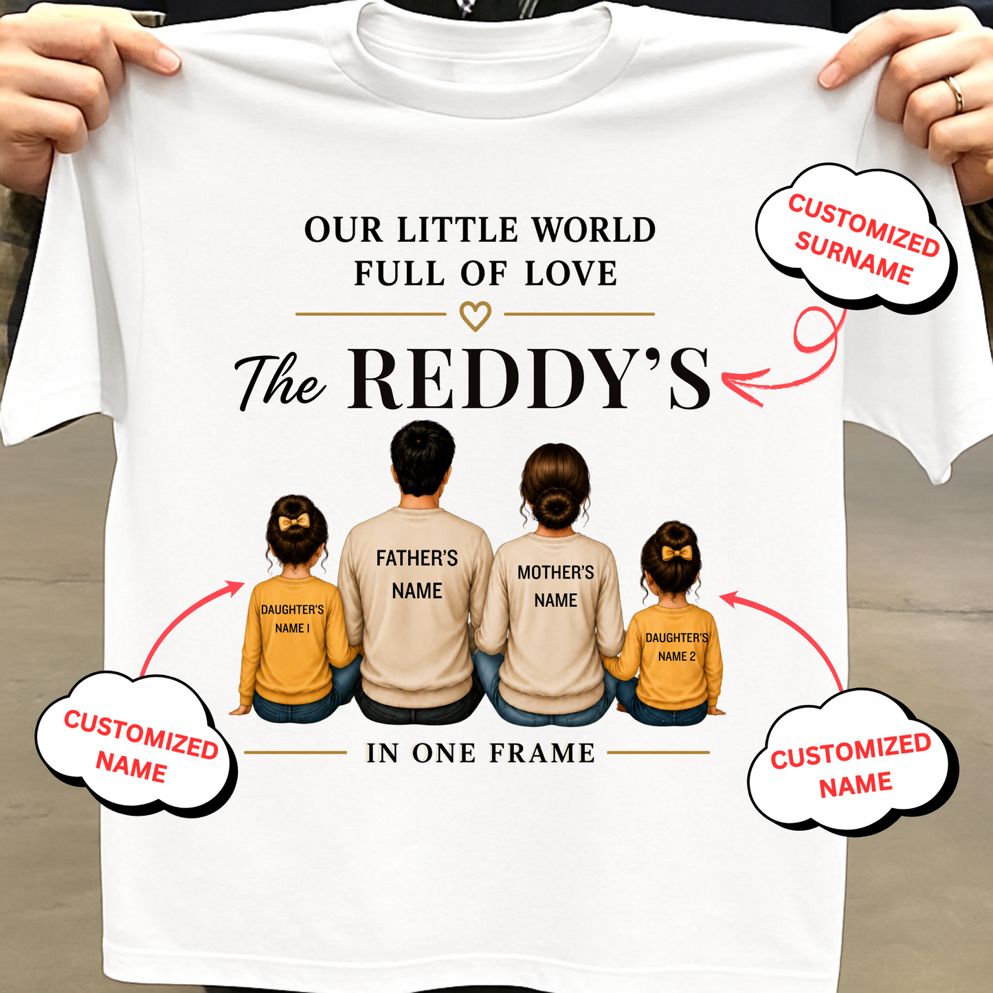 CUSTOMIZED SURNAME-OUR LITTLE WORLD FULL OF LOVE CLASSIC T-SHIRT