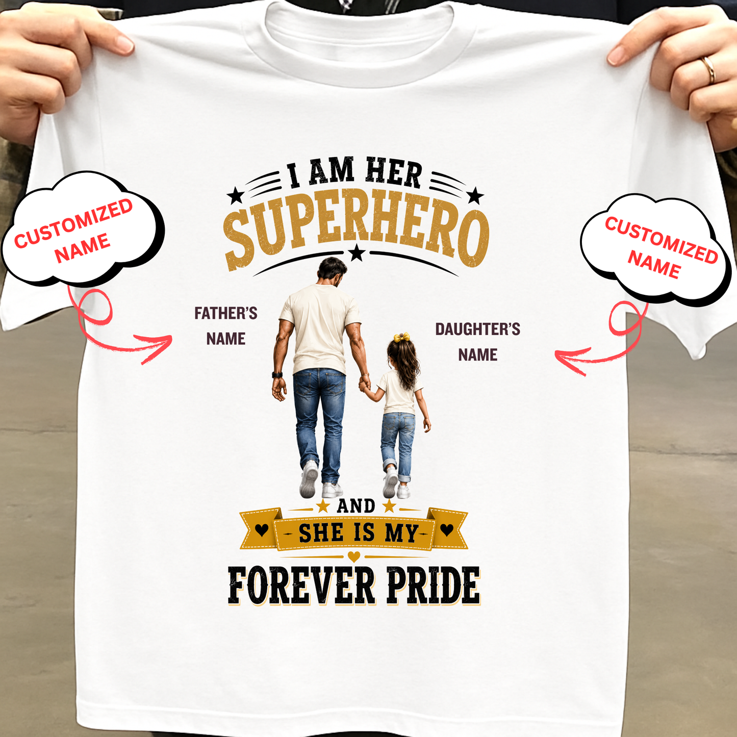 I AM HER SUPERHERO (DAD & DAUGHTER) CLASSIC T-SHIRT