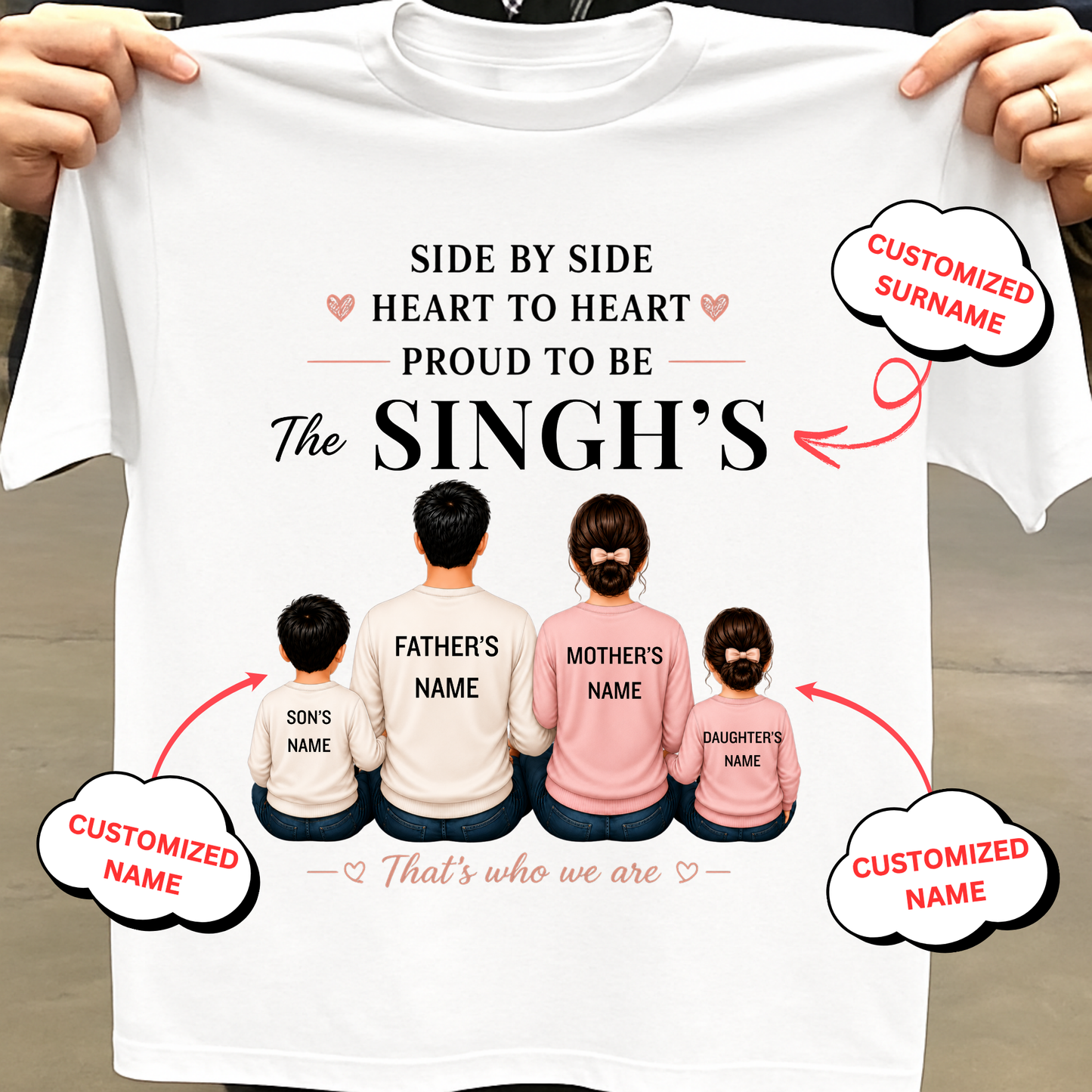 CUSTOMIZED SURNAME-SIDE BY SIDE, HEART TO HEART CLASSIC T-SHIRT