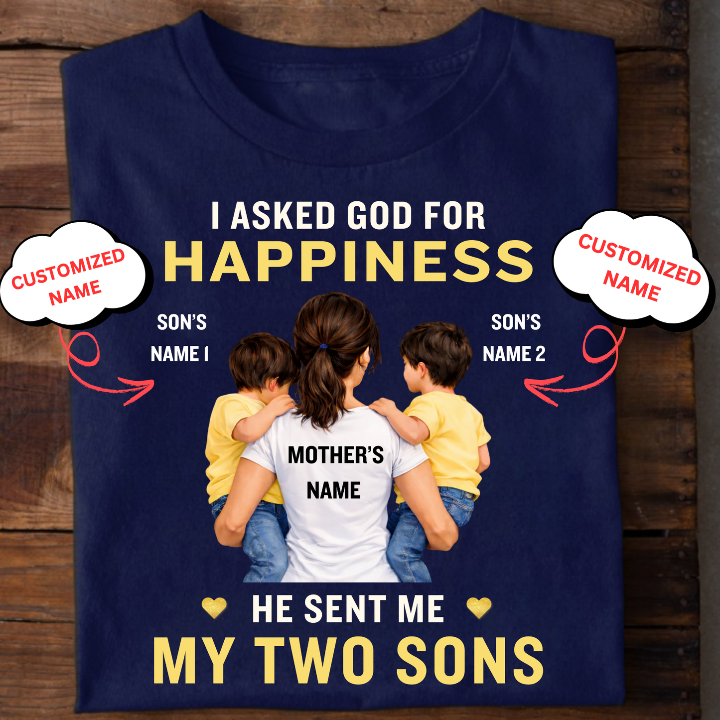 CUSTOMIZED-I ASKED GOD FOR HAPPINESS HE SENT ME TWO SONS (MOTHER) CLASSIC T-SHIRT