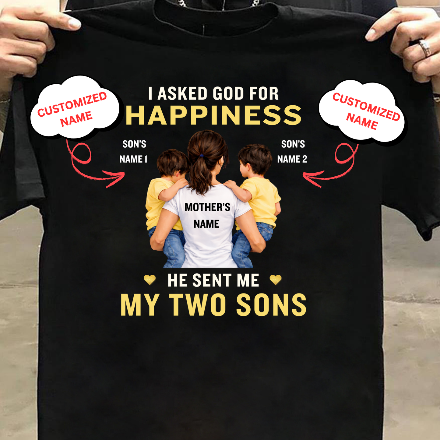 CUSTOMIZED-I ASKED GOD FOR HAPPINESS HE SENT ME TWO SONS (MOTHER) CLASSIC T-SHIRT