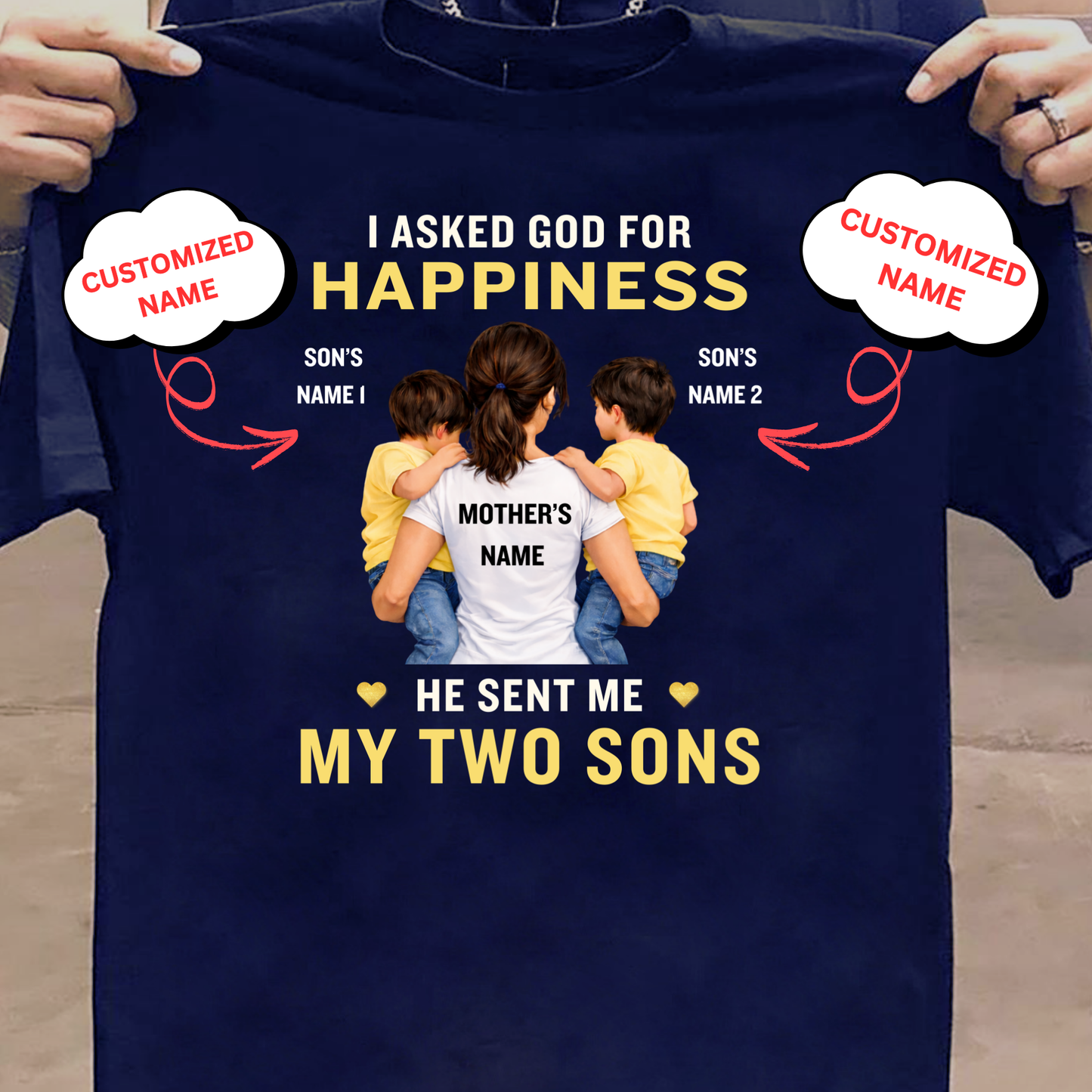 CUSTOMIZED-I ASKED GOD FOR HAPPINESS HE SENT ME TWO SONS (MOTHER) CLASSIC T-SHIRT