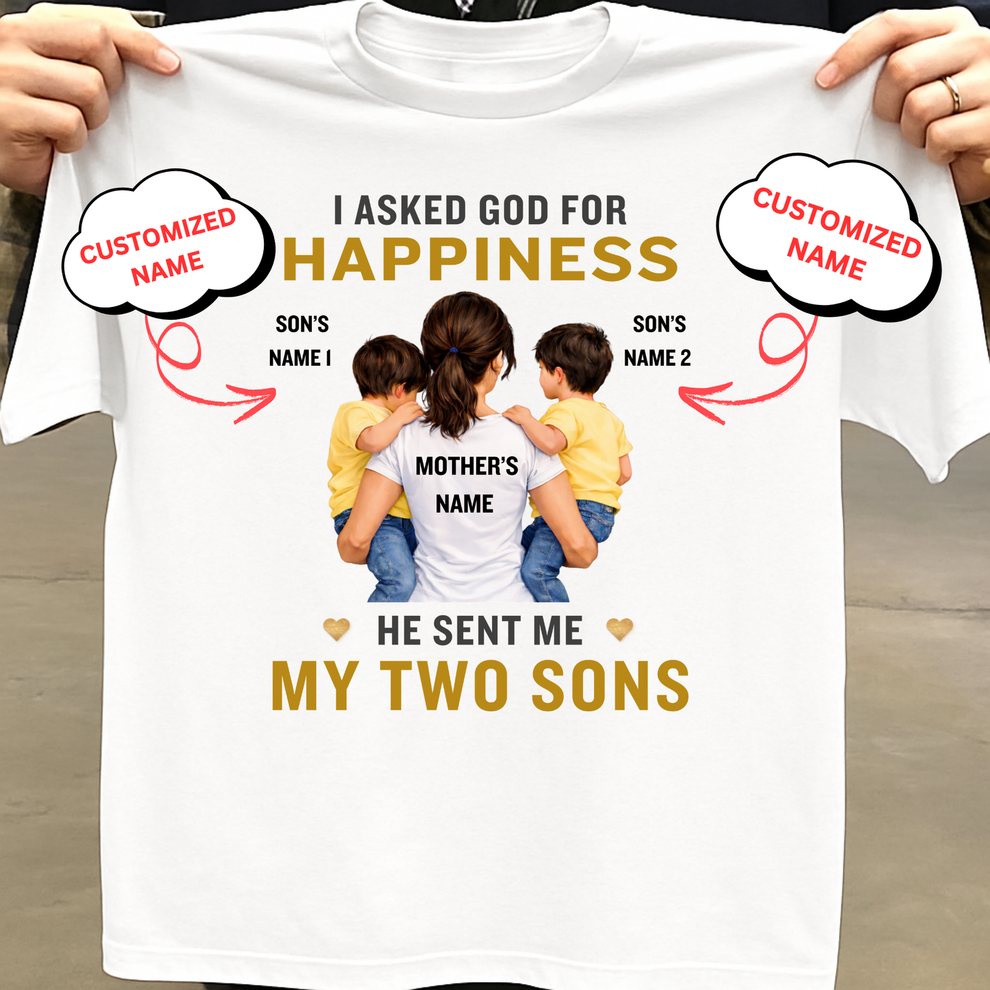 CUSTOMIZED-I ASKED GOD FOR HAPPINESS HE SENT ME TWO SONS (MOTHER) CLASSIC T-SHIRT