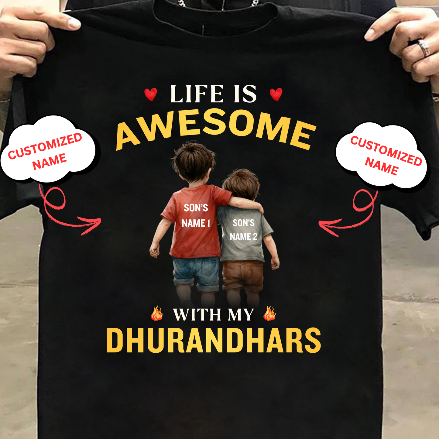 CUSTOMIZED-LIFE IS AWESOME WITH MY DHURANDHARS (TWO SONS) CLASSIC T-SHIRT