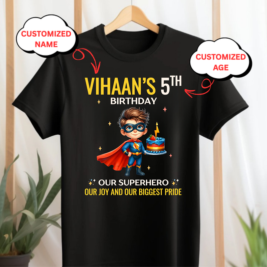 CUSTOMIZATION KIDS (BOY) T-SHIRT- OUR BIRTHDAY SUPERHERO