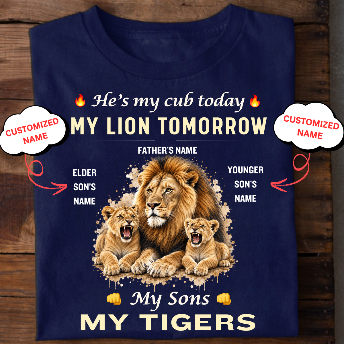 CUSTOMIZED-MY SONS, MY TIGERS (FATHER AND 2 SONS) CLASSIC T-SHIRT
