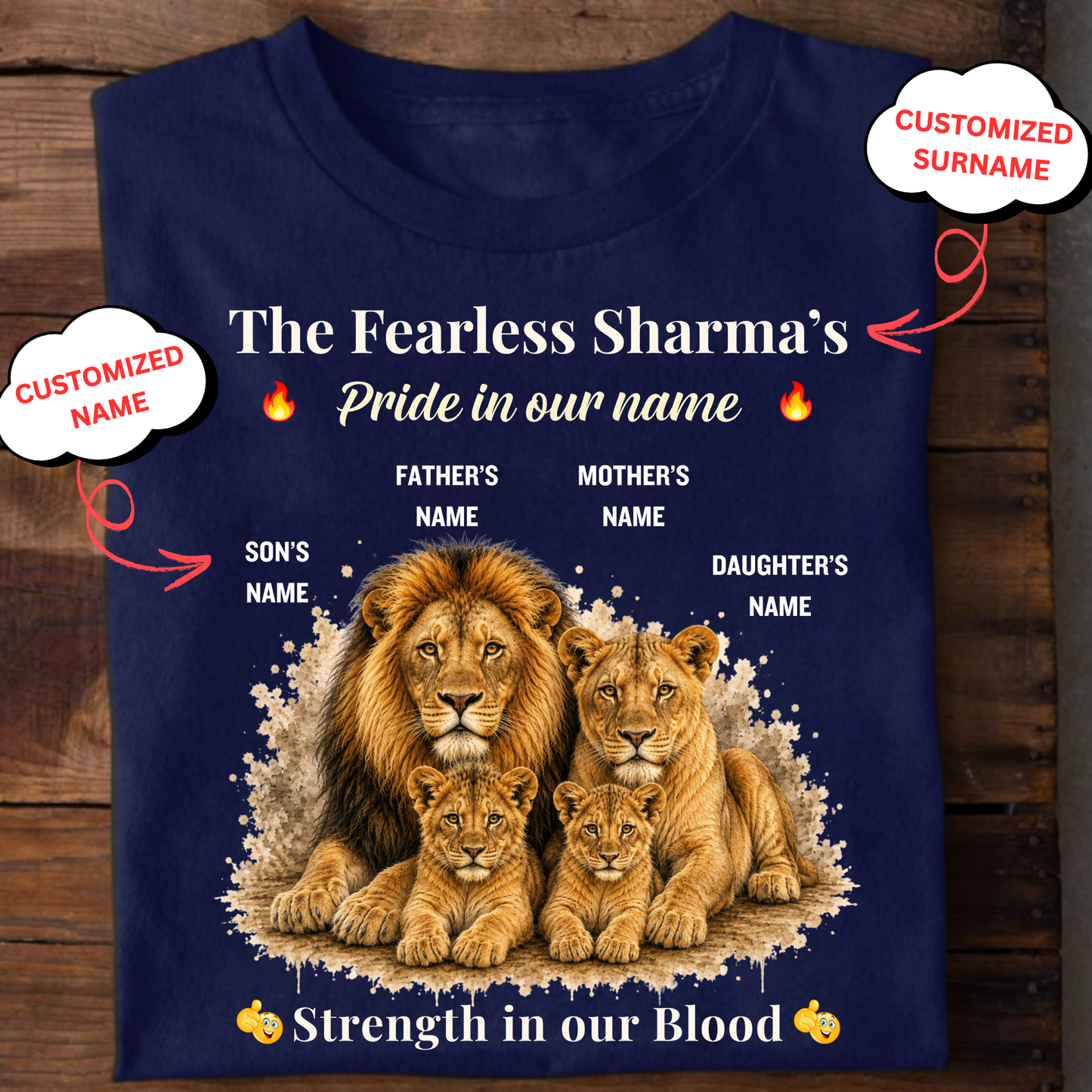 CUSTOMIZED-PRIDE IN OUR NAME, STRENGTH IN OUR BLOOD (FATHER, MOTHER & KIDS) UNISEX CLASSIC T-SHIRT