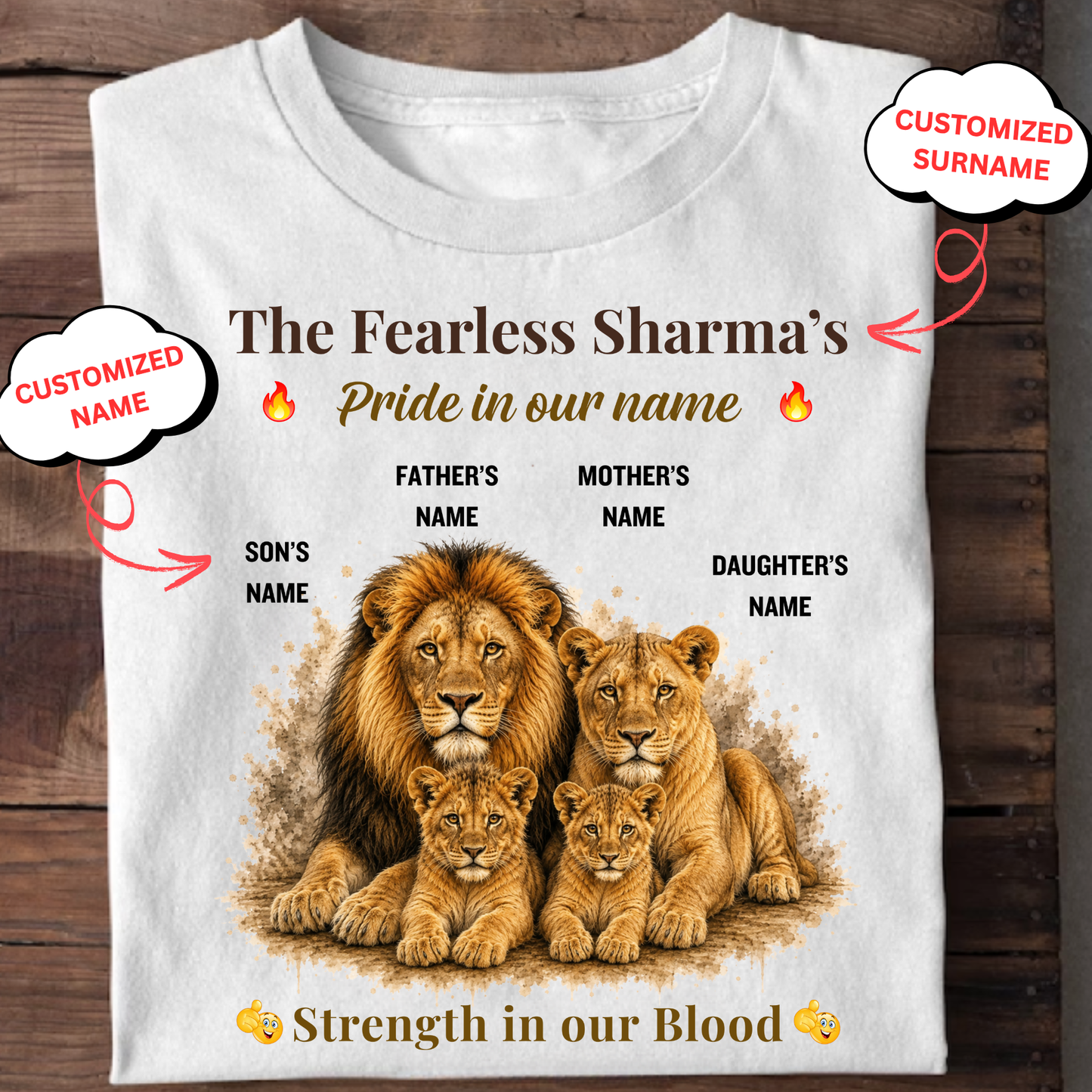 CUSTOMIZED-PRIDE IN OUR NAME, STRENGTH IN OUR BLOOD (FATHER, MOTHER & KIDS) UNISEX CLASSIC T-SHIRT