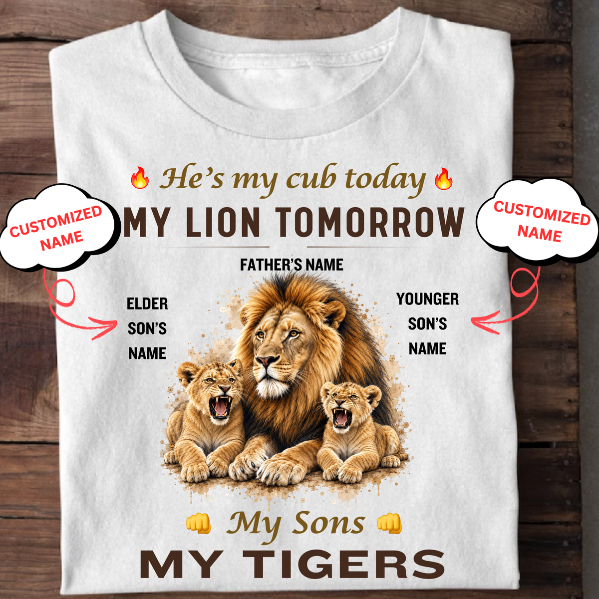 CUSTOMIZED-MY SONS, MY TIGERS (FATHER AND 2 SONS) CLASSIC T-SHIRT