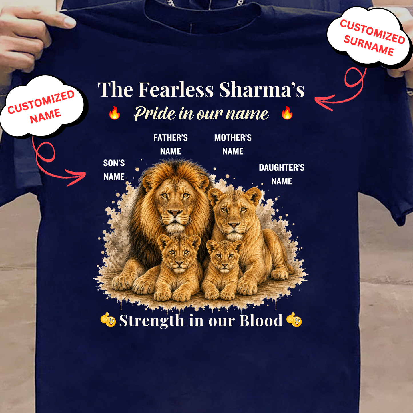 CUSTOMIZED-PRIDE IN OUR NAME, STRENGTH IN OUR BLOOD (FATHER, MOTHER & KIDS) UNISEX CLASSIC T-SHIRT