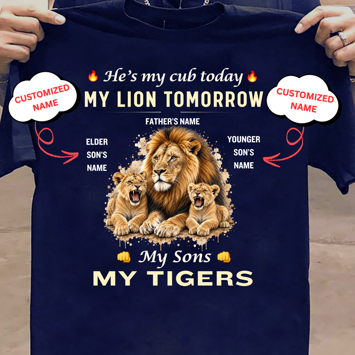 CUSTOMIZED-MY SONS, MY TIGERS (FATHER AND 2 SONS) CLASSIC T-SHIRT