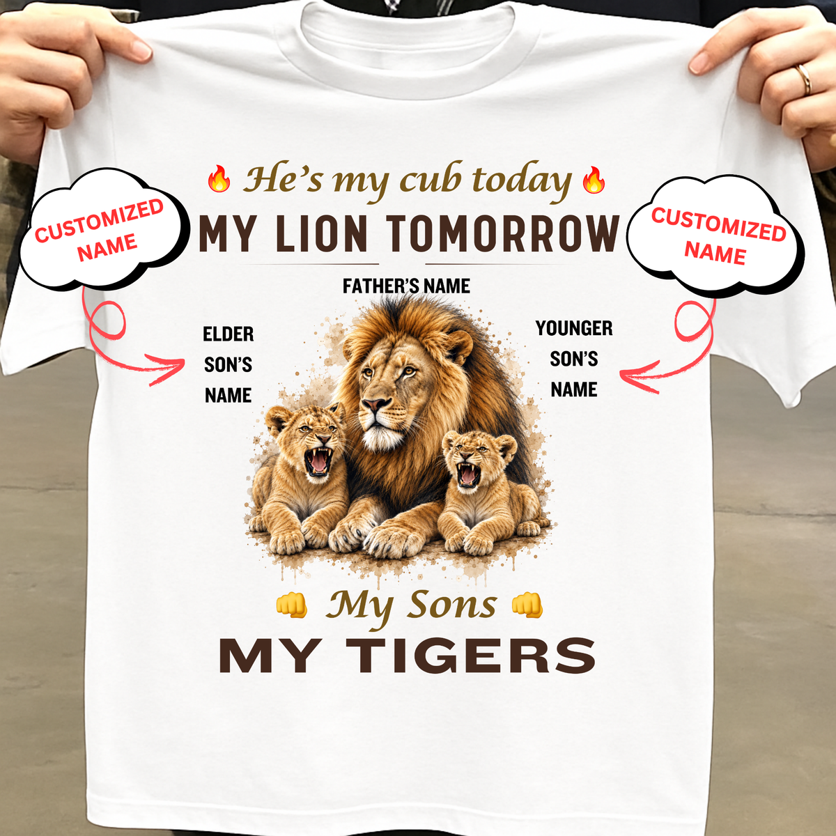 CUSTOMIZED-MY SONS, MY TIGERS (FATHER AND 2 SONS) CLASSIC T-SHIRT