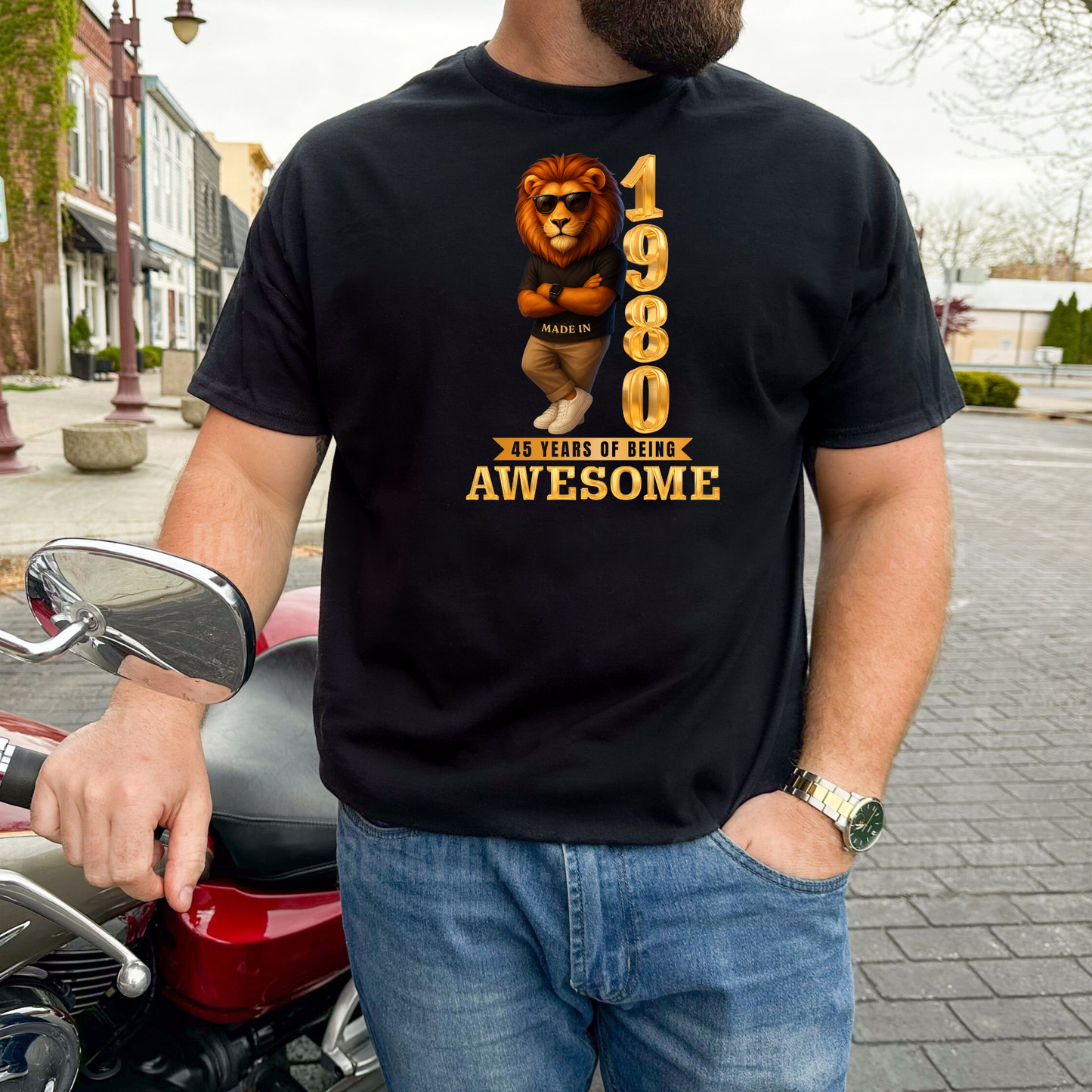 1980 45 YEARS OF BEING AWESOME CLASSIC T-SHIRT (LION FACE)