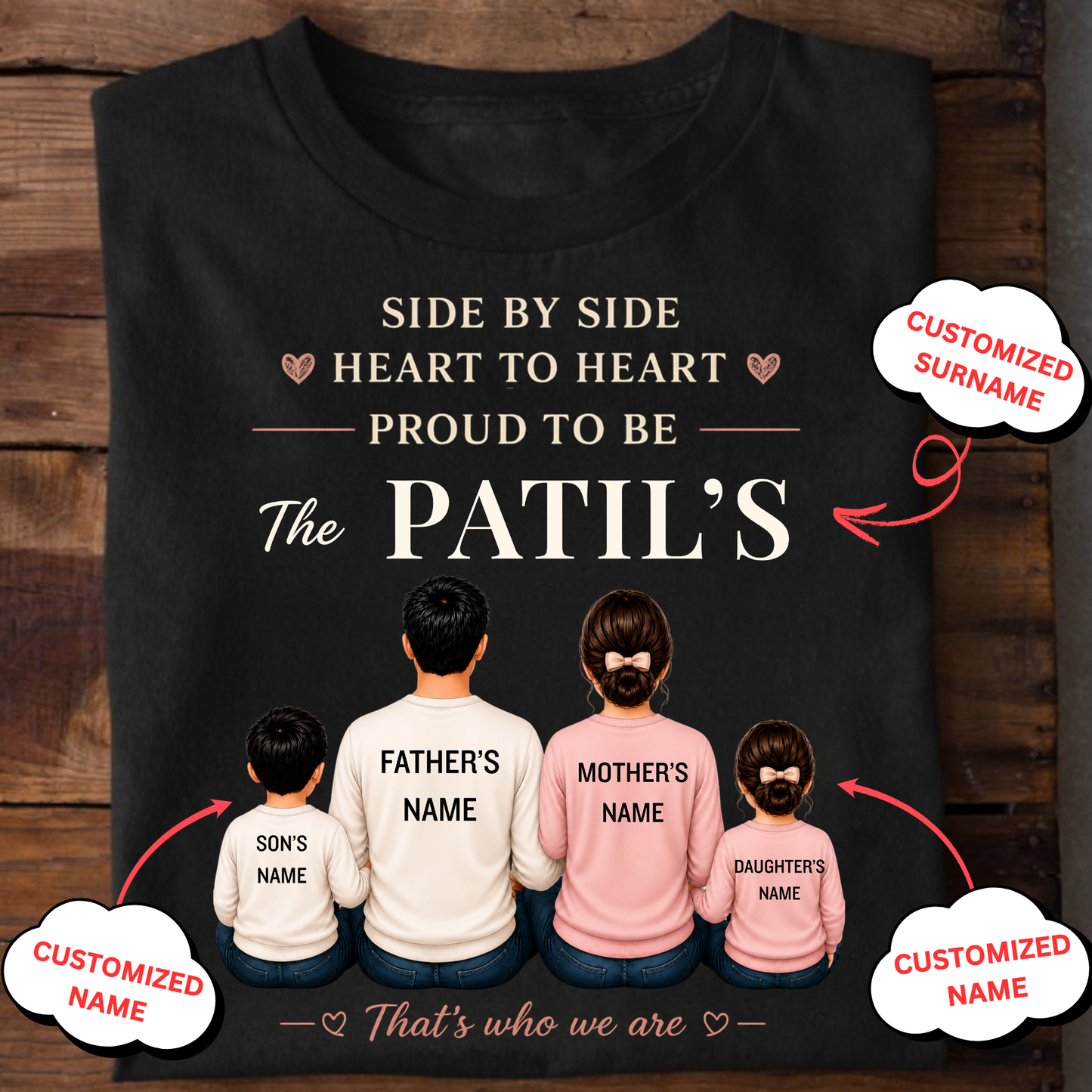 CUSTOMIZED SURNAME-SIDE BY SIDE, HEART TO HEART CLASSIC T-SHIRT