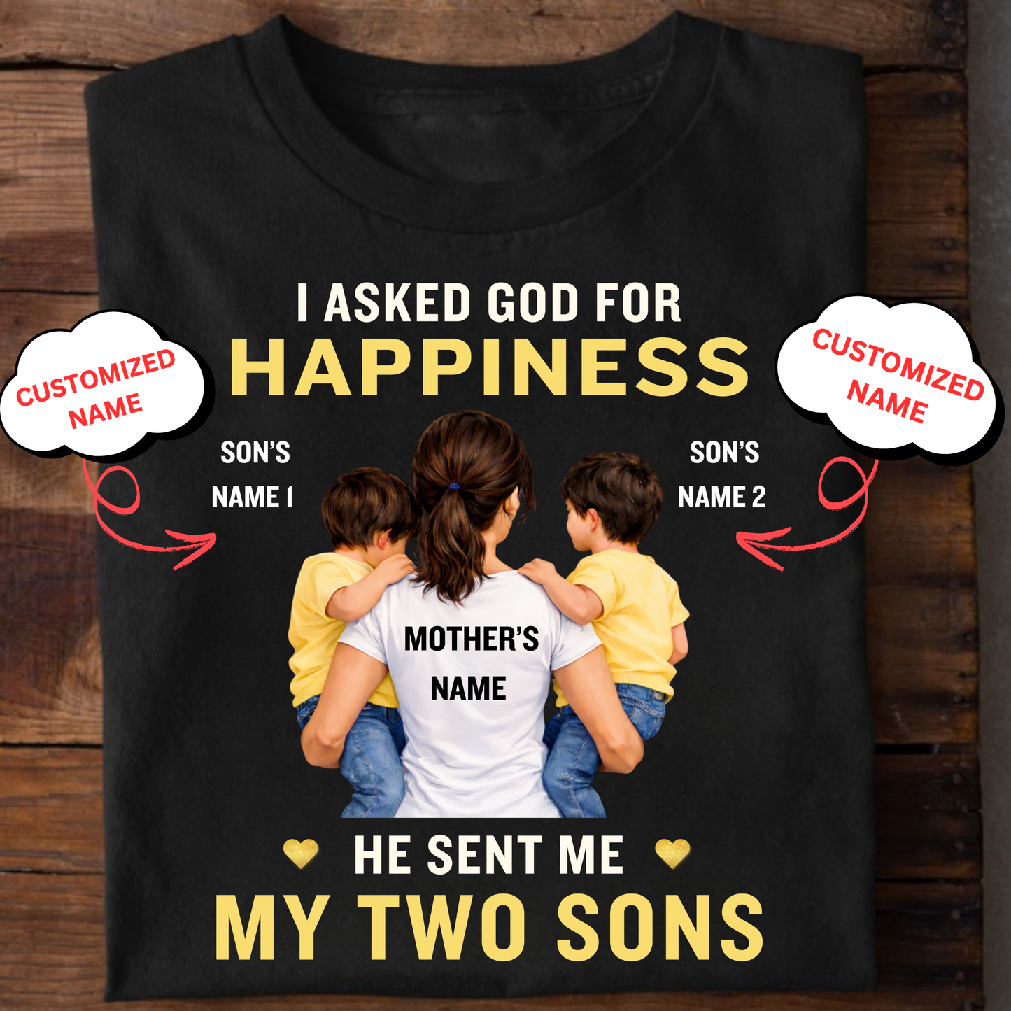 CUSTOMIZED-I ASKED GOD FOR HAPPINESS HE SENT ME TWO SONS (MOTHER) CLASSIC T-SHIRT