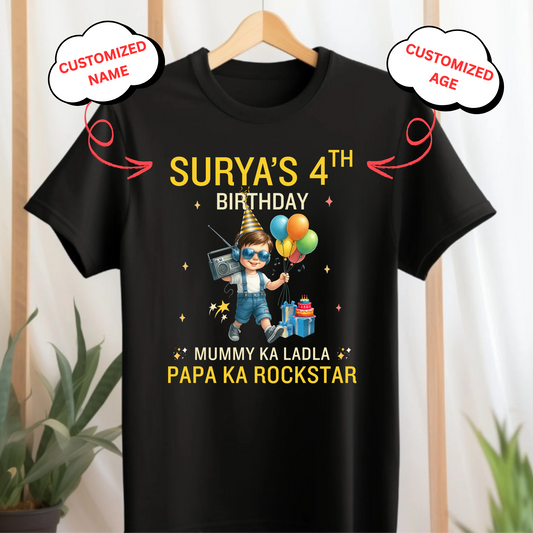 CUSTOMIZED-MUMMY KA LADLA, PAPA KA ROCKSTAR BIRTHDAY CLASSIC T-SHIRT