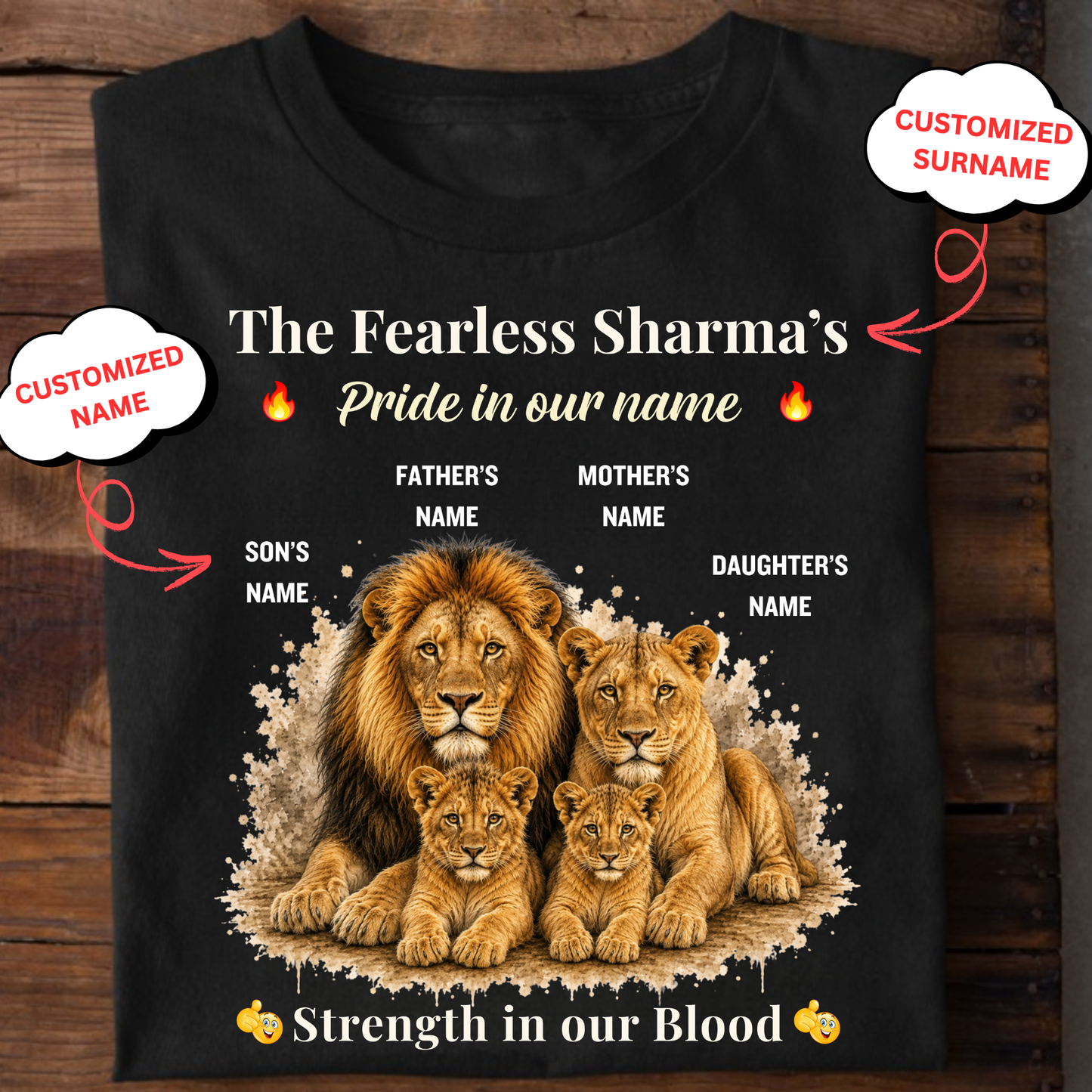 CUSTOMIZED-PRIDE IN OUR NAME, STRENGTH IN OUR BLOOD (FATHER, MOTHER & KIDS) UNISEX CLASSIC T-SHIRT