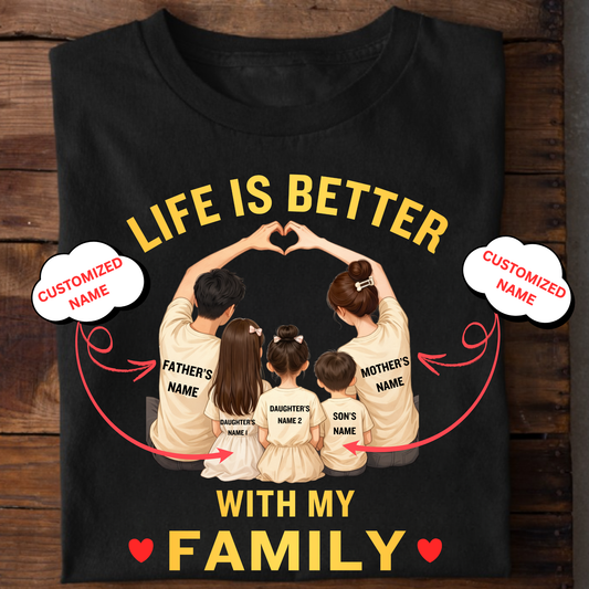CUSTOMIZED-LIFE IS BETTER WITH MY FAMILY (1 SON AND 2 DAUGHTERS) CLASSIC T-SHIRT