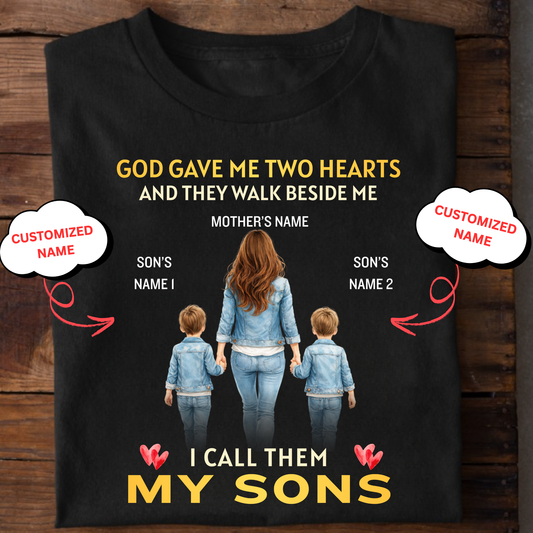 CUSTOMIZED-GOD GAVE ME TWO HEARTS, MY TWO SONS (MOTHER & SONS) CLASSIC T-SHIRT