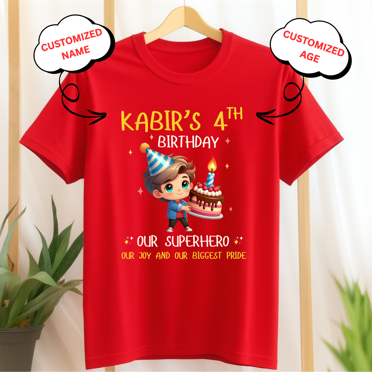 CUSTOMIZED-OUR SUPERHERO, OUR JOY, OUR BIGGEST PRIDE BIRTHDAY T-SHIRT