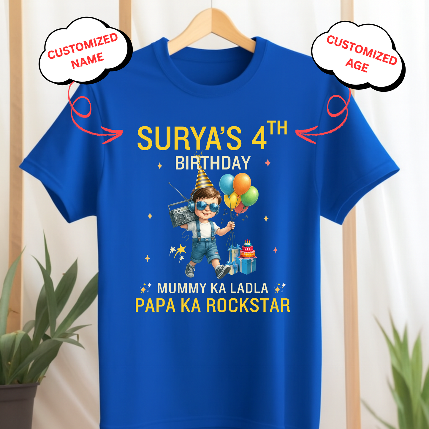 CUSTOMIZED-MUMMY KA LADLA, PAPA KA ROCKSTAR BIRTHDAY CLASSIC T-SHIRT